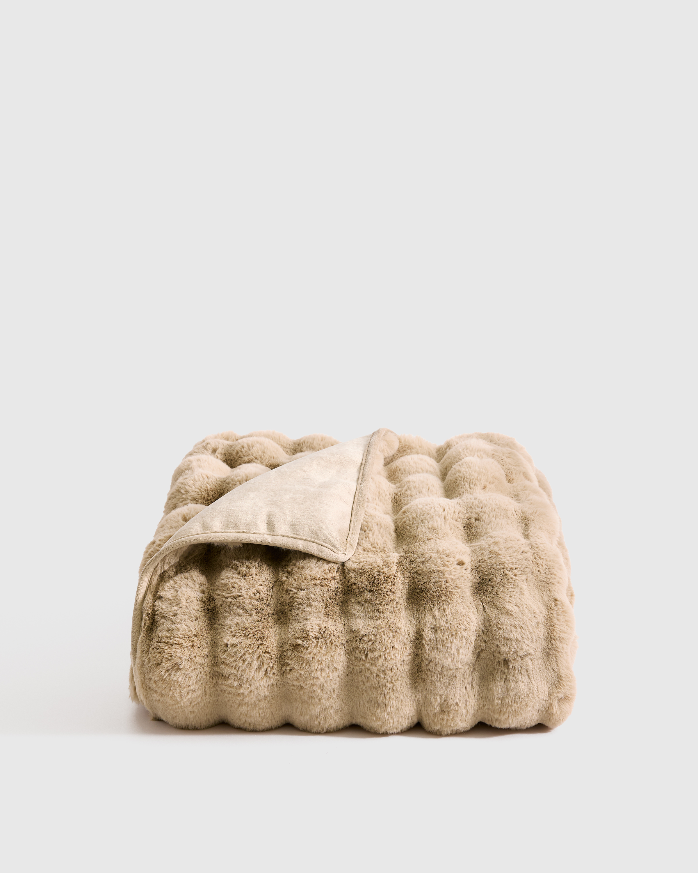 Ruched Faux Fur Throw - Mink, 60x80