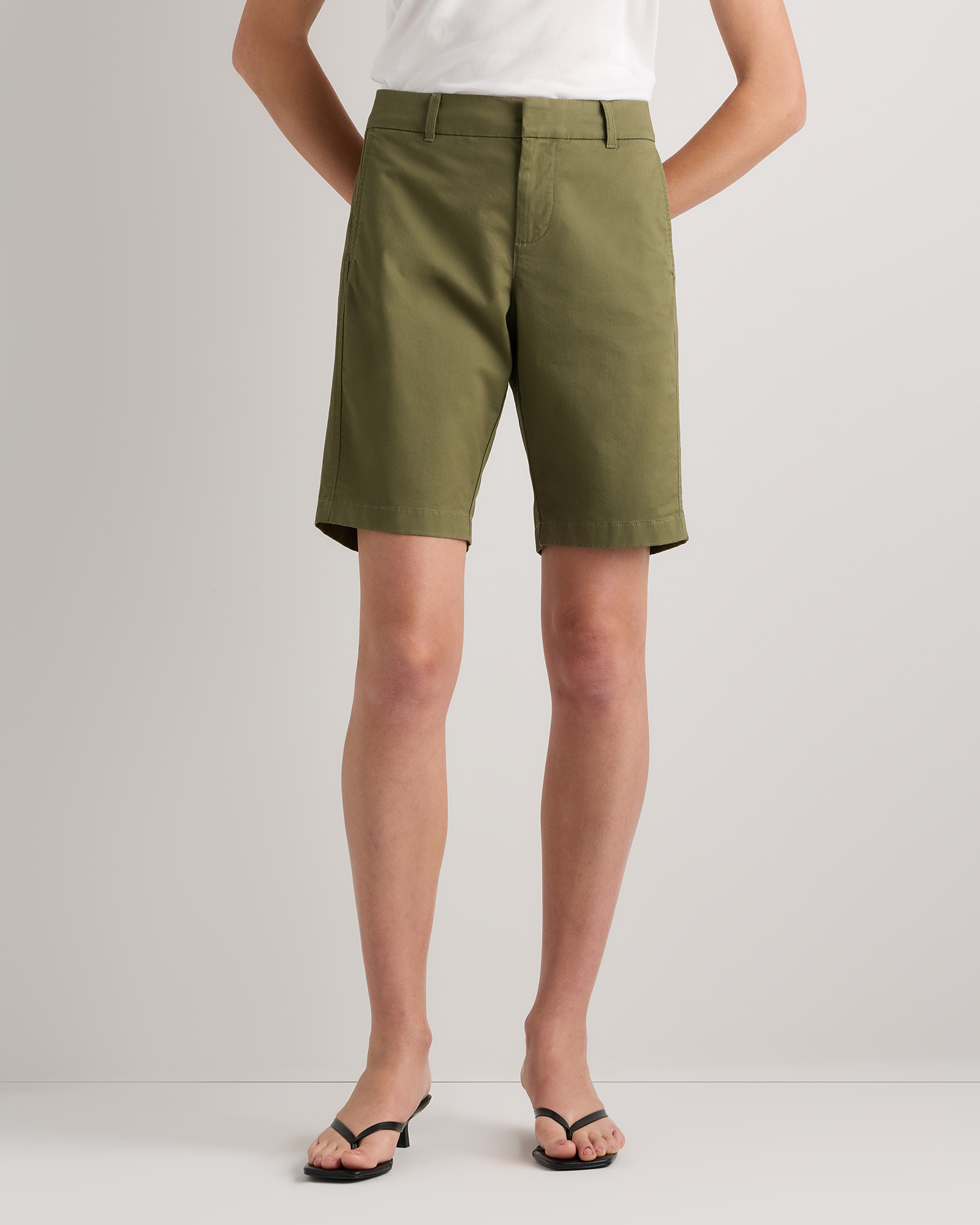 Bayberry Olive Organic Stretch Cotton Chino Bermuda Shorts