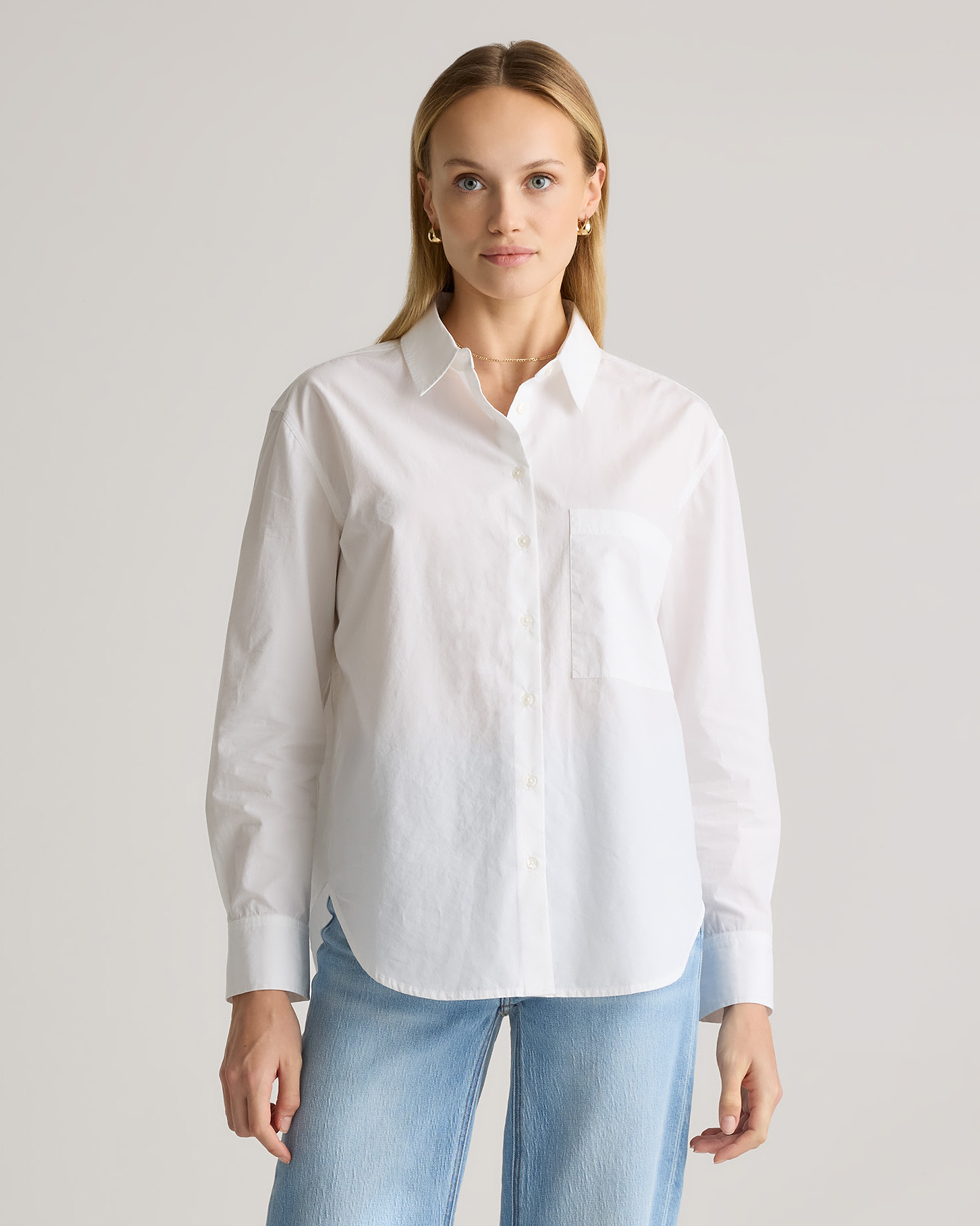 100% Organic Cotton Poplin Long Sleeve Boyfriend Shirt