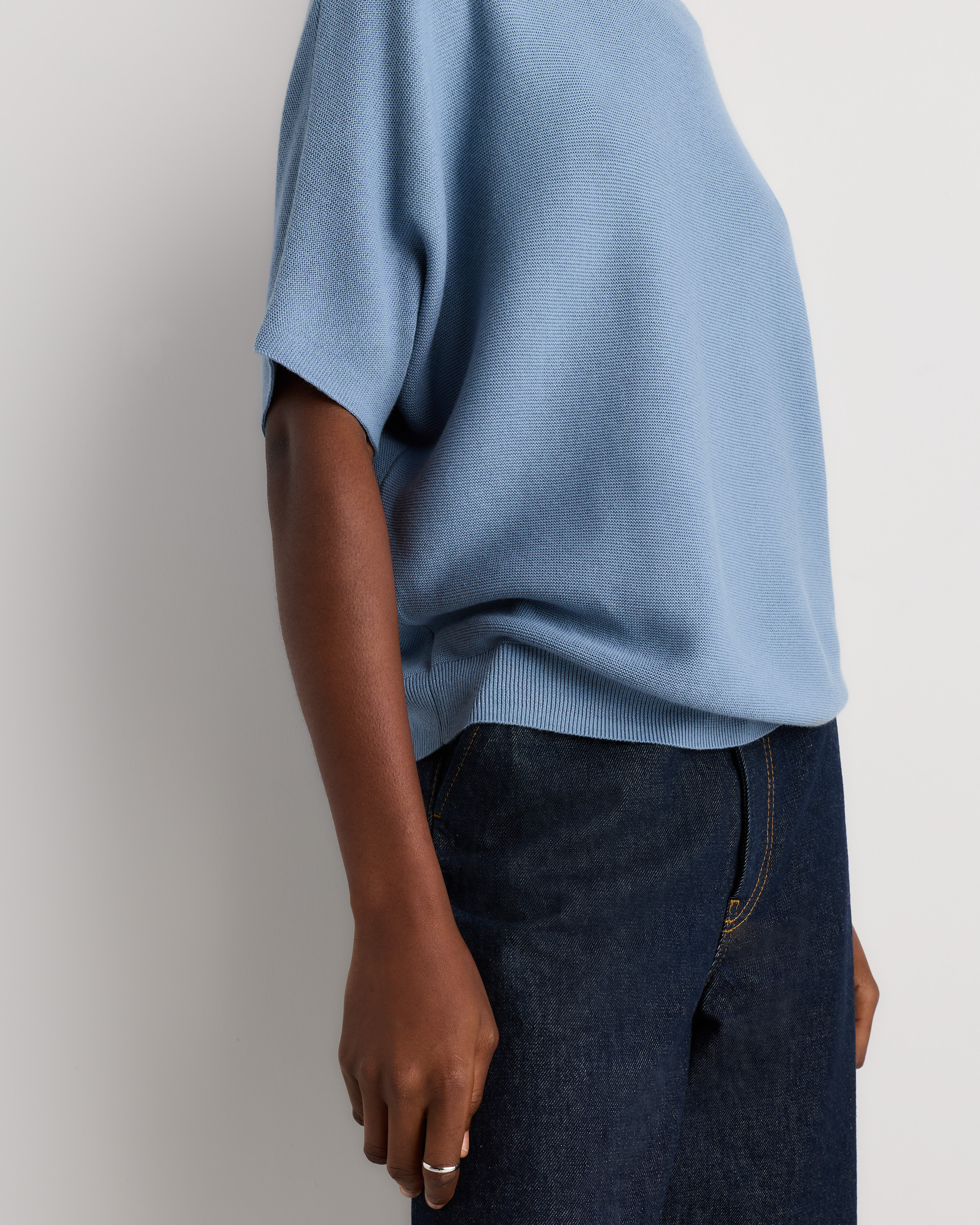Lightweight Cotton Cashmere Link-Stitch Dolman Sweater in Mountain