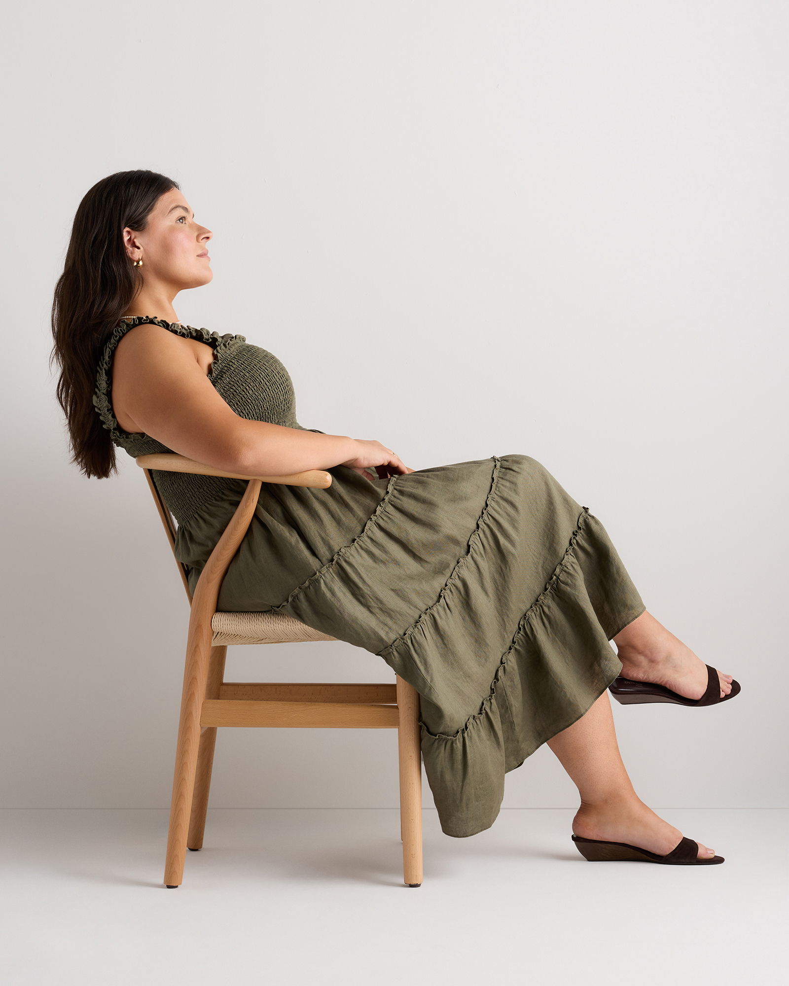 Women's Plus Size 100% European Linen Smocked Midi Dress in