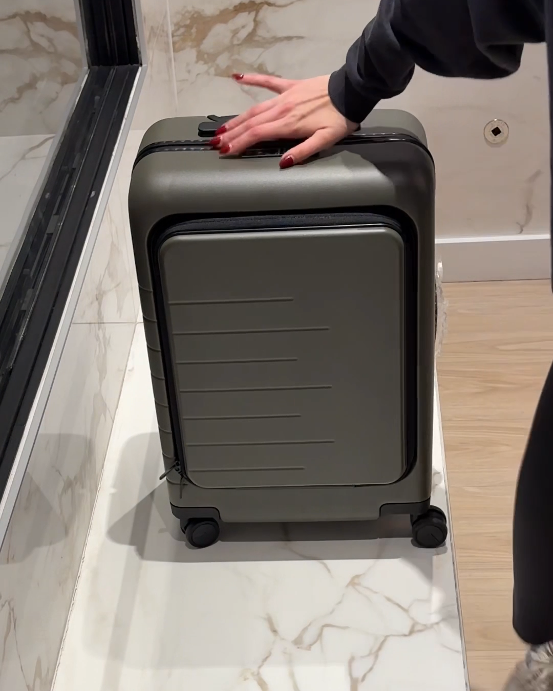 Front Pocket Carry-On Suitcase in Olive