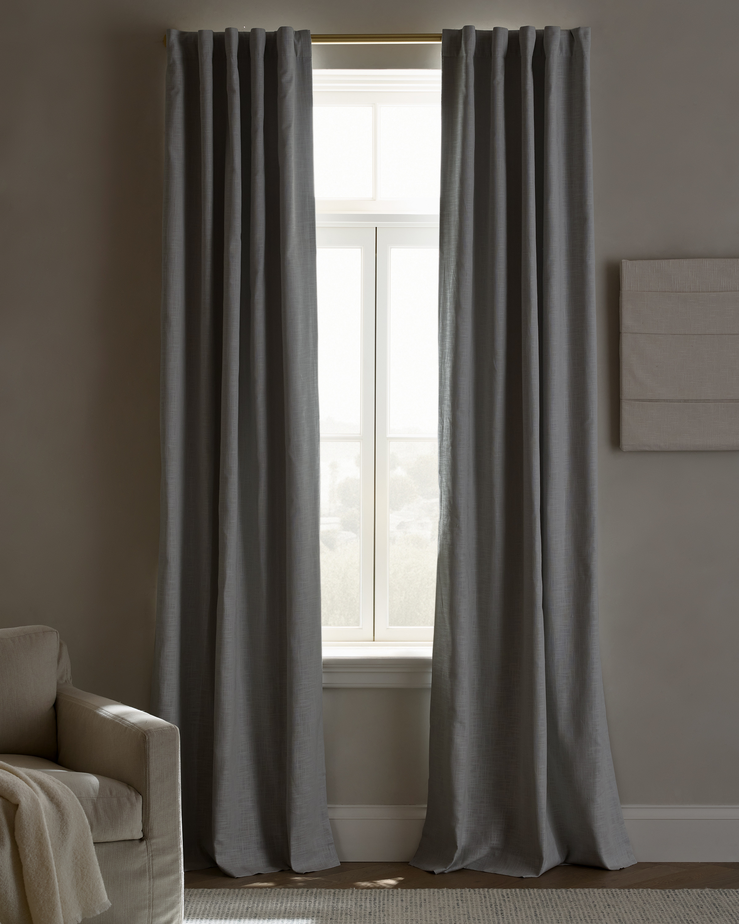 Light Grey Textured Cotton True Blackout Curtain