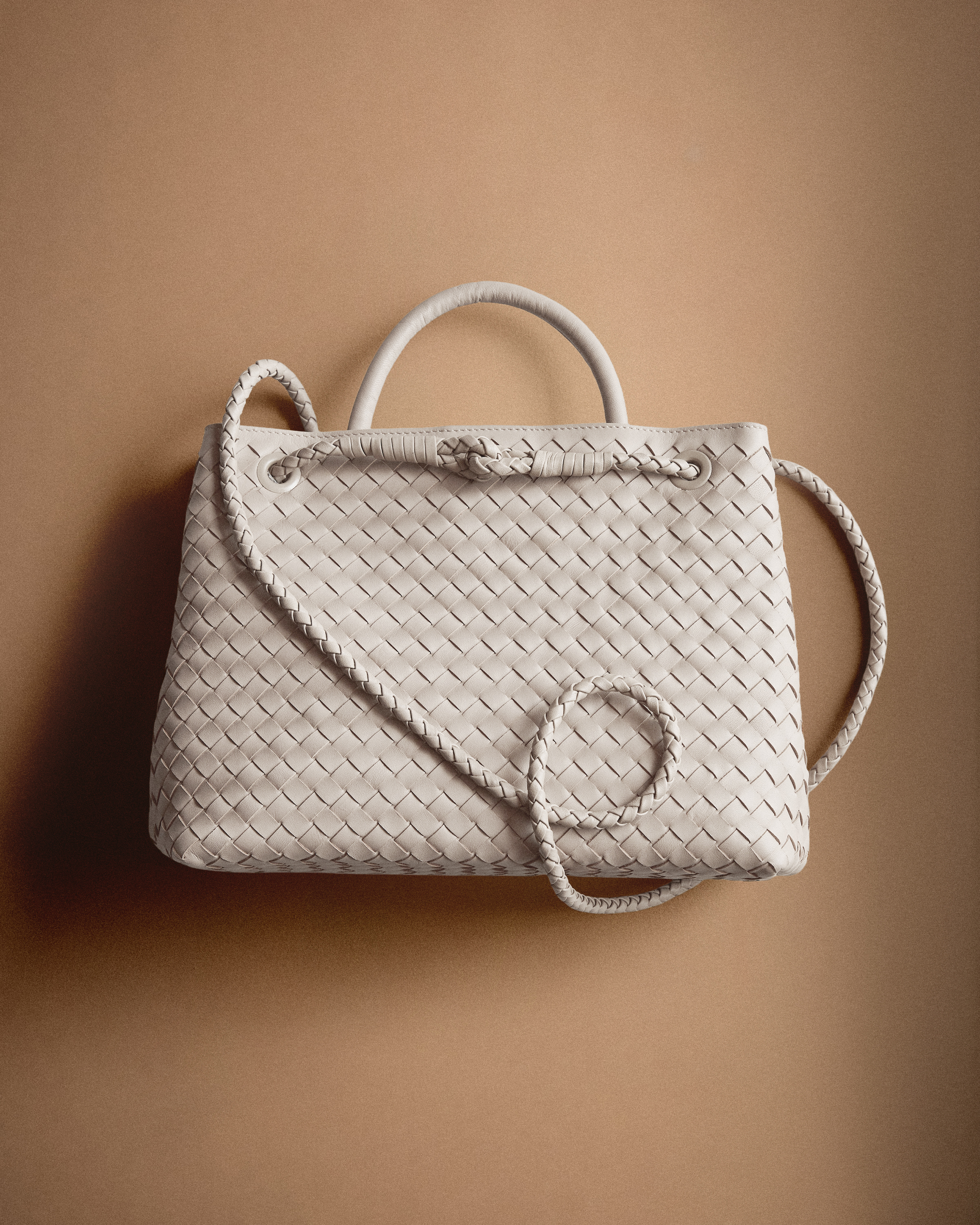 Bone Italian Leather Handwoven Mini Satchel