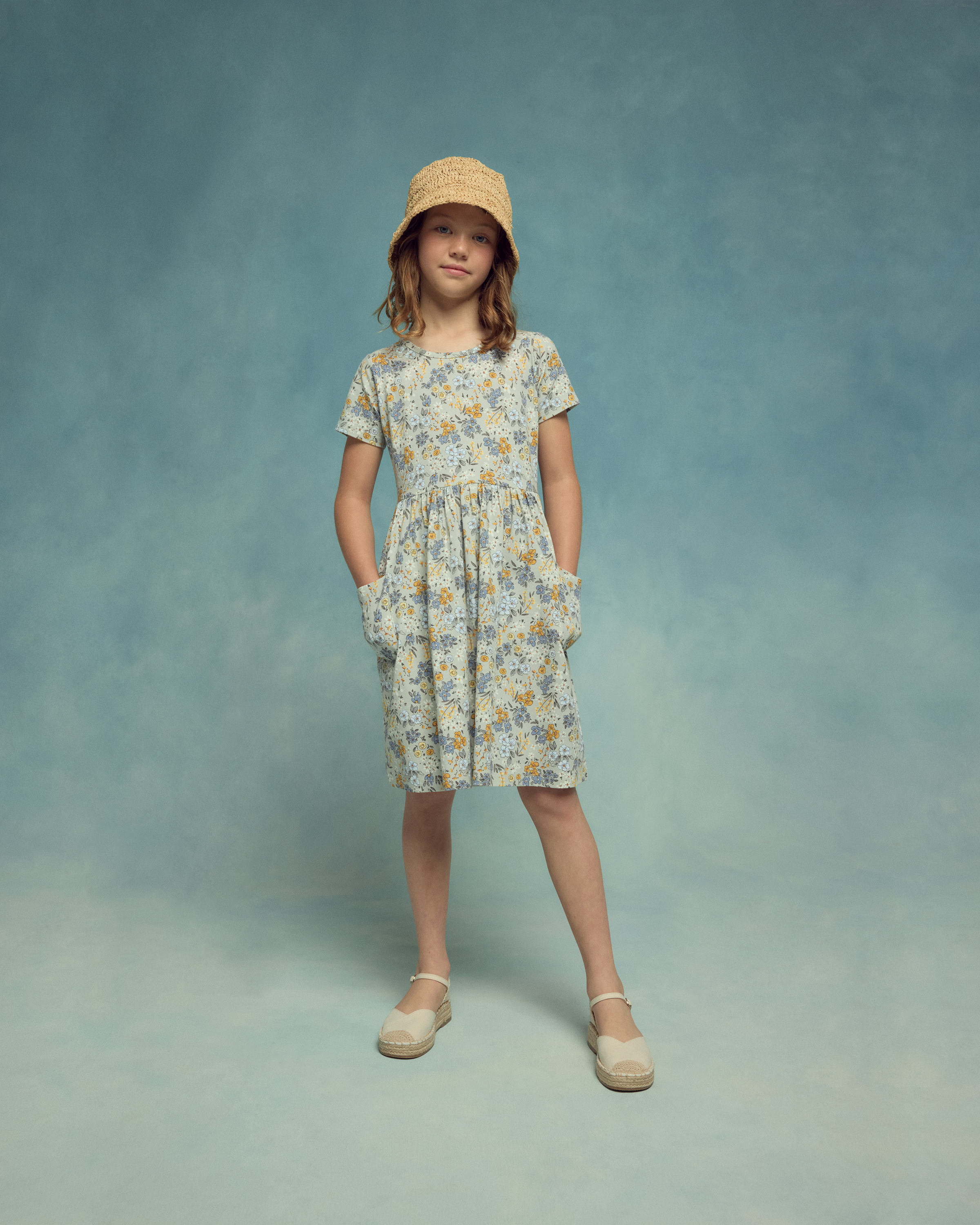 Fit and Flare Pocket Dress in Grey Ditsy Floral, Size 10, Organic Cotton by Quince - Kid's