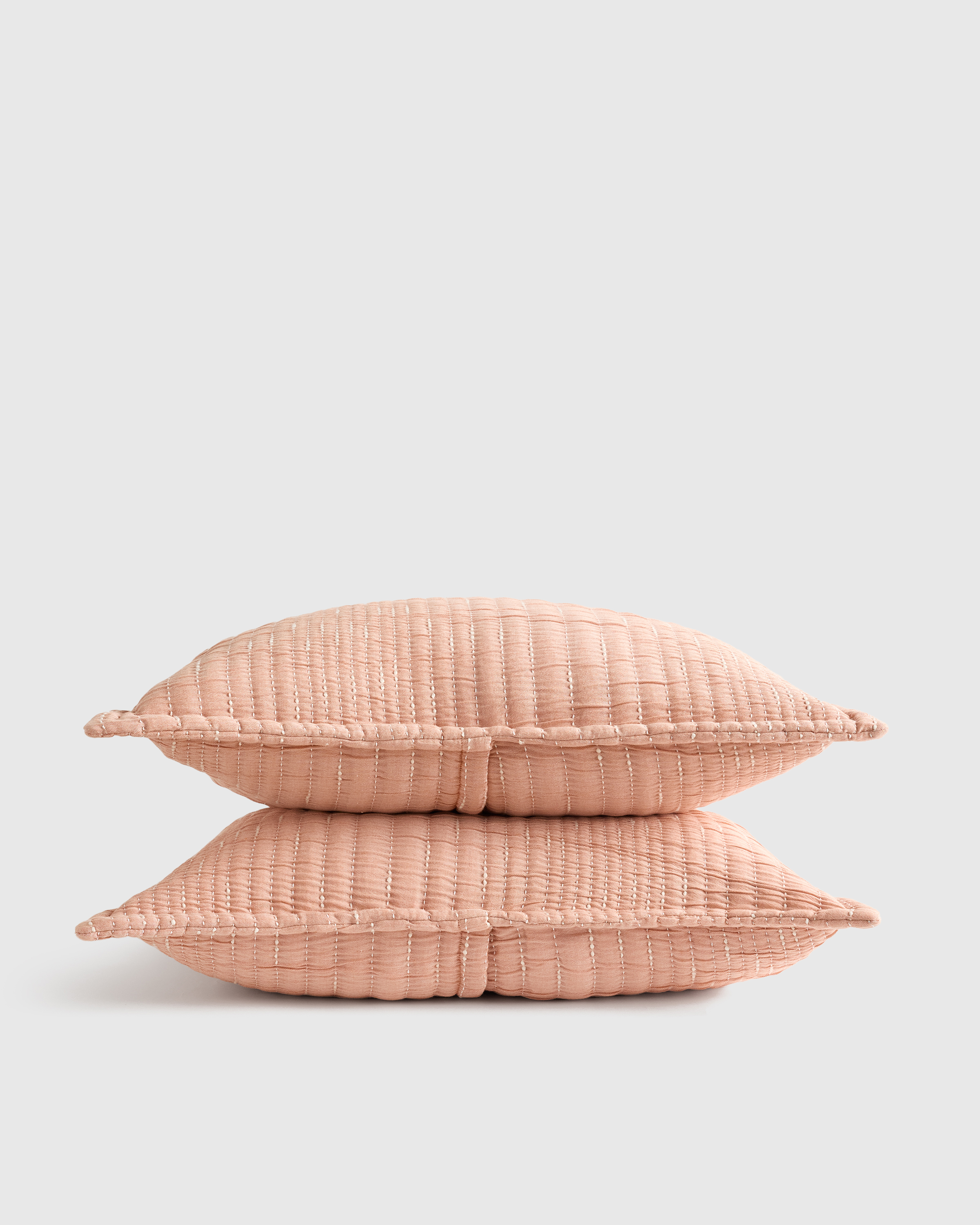 Coral Pink Organic Cotton Channel Stitch Sham Set