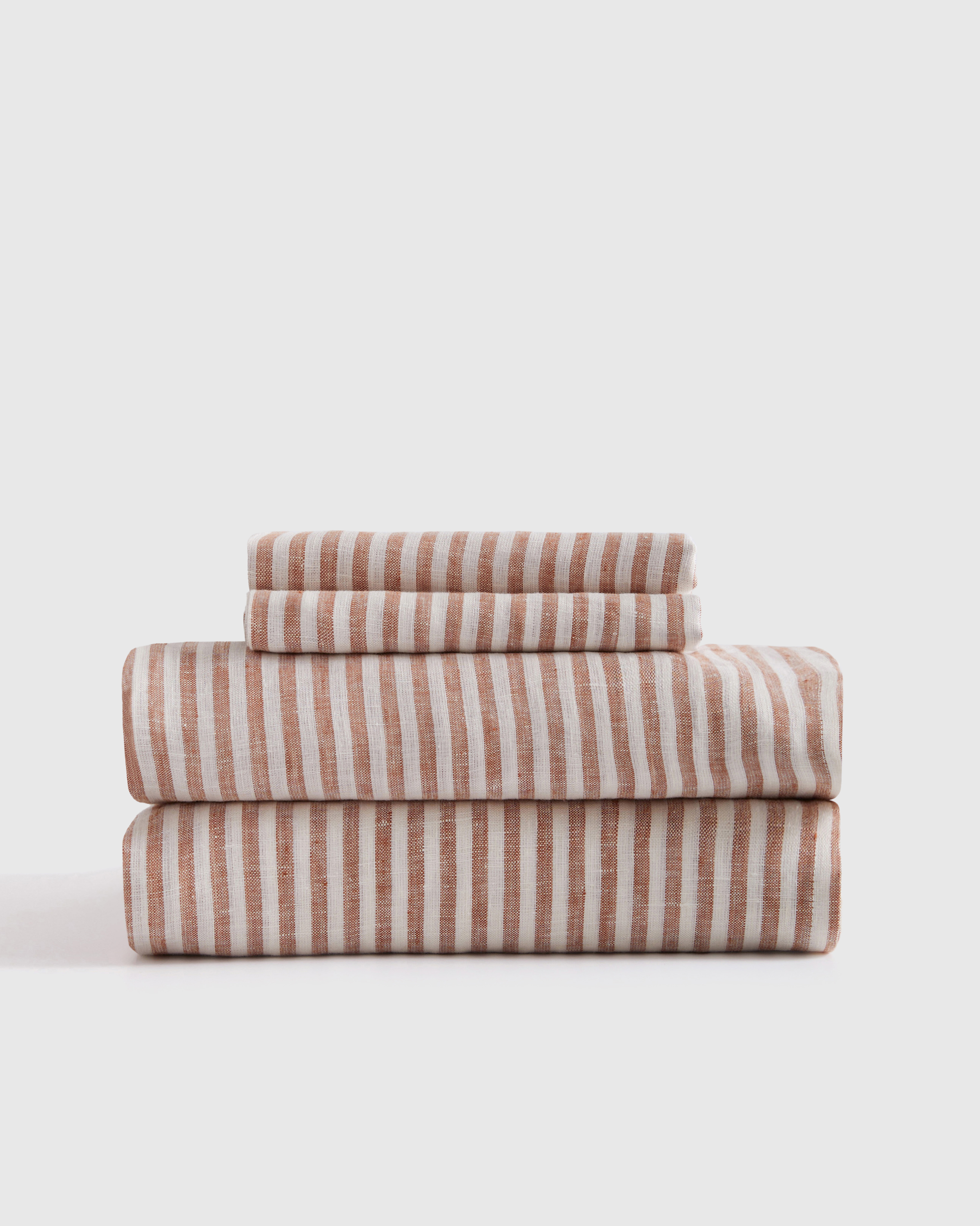 Terracotta/White Stripe European Linen Sheet Set
