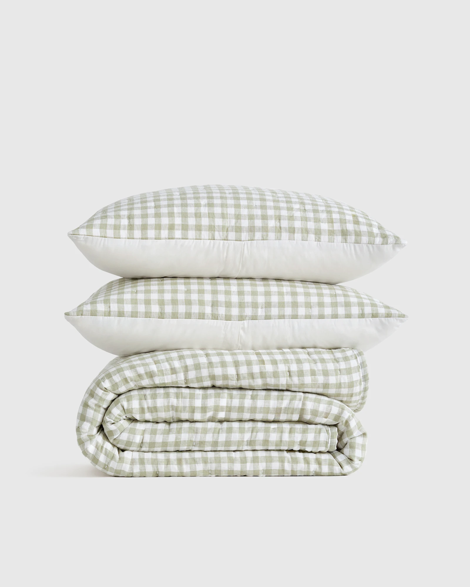 European Linen Patterned Quilt Set - Willowleaf Gingham, Full/Queen