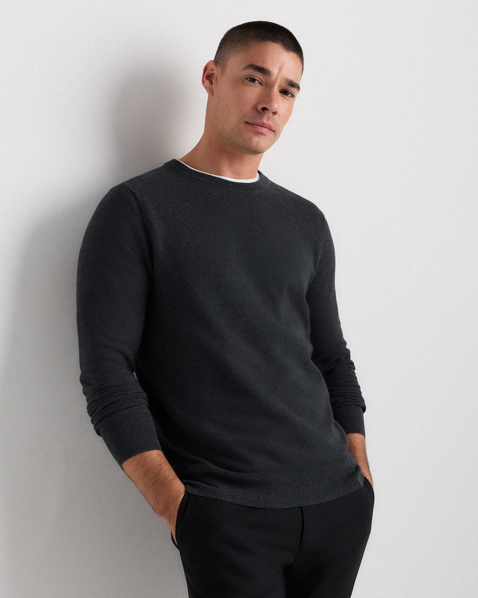 Heather Charcoal 100% Organic Cotton Pique Crewneck Sweater