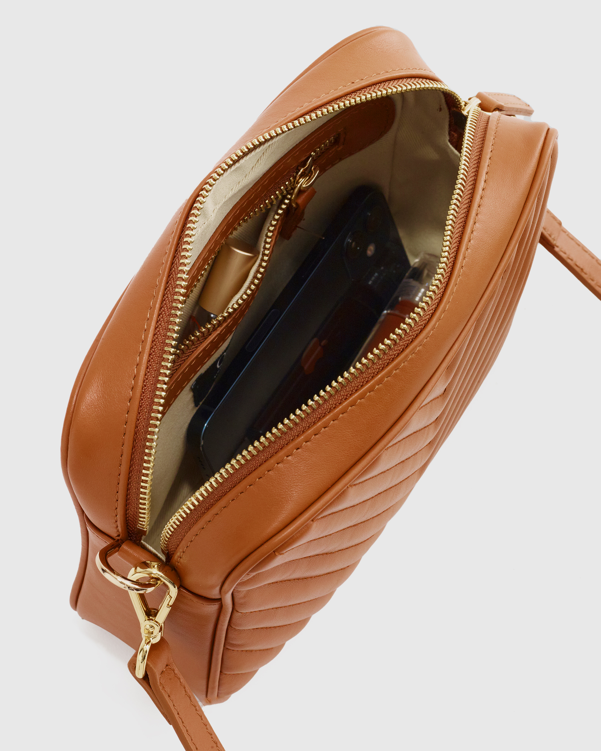Italian Leather Quilted Crossbody Bag in Cognac