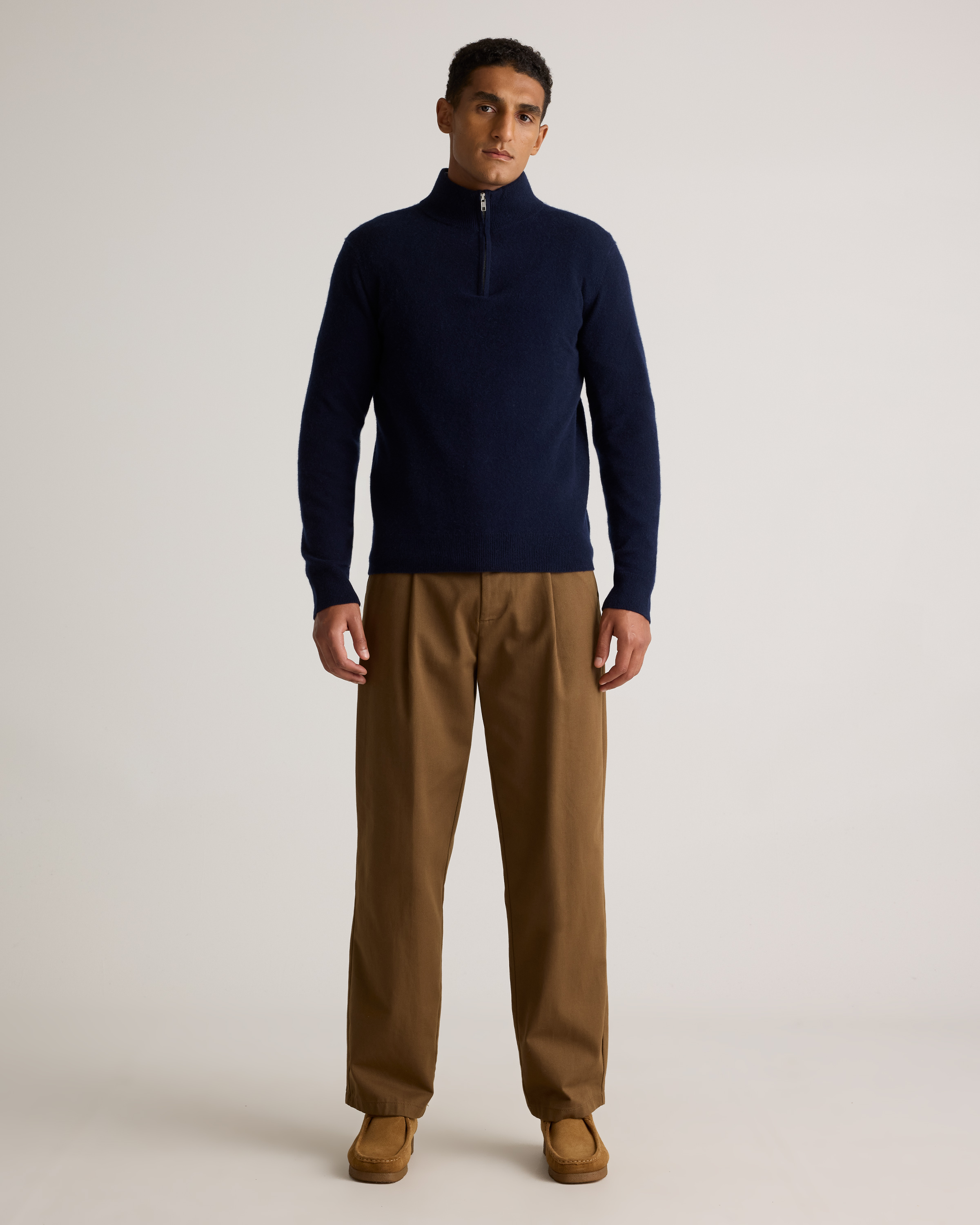 Mongolian Cashmere Quarter Zip Sweater in True Navy