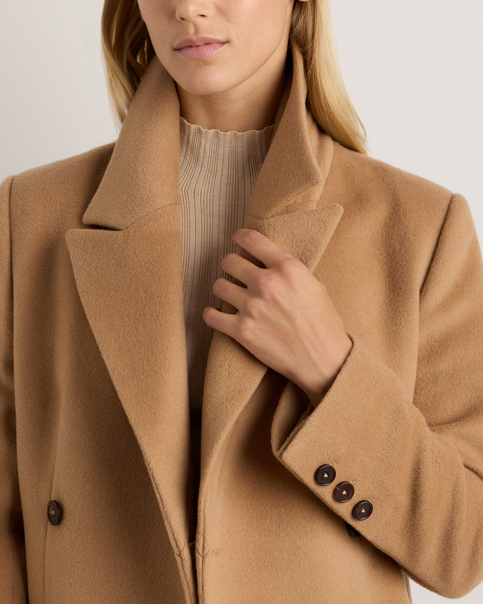 Wool Cashmere Tailored Long Coat in Caramel