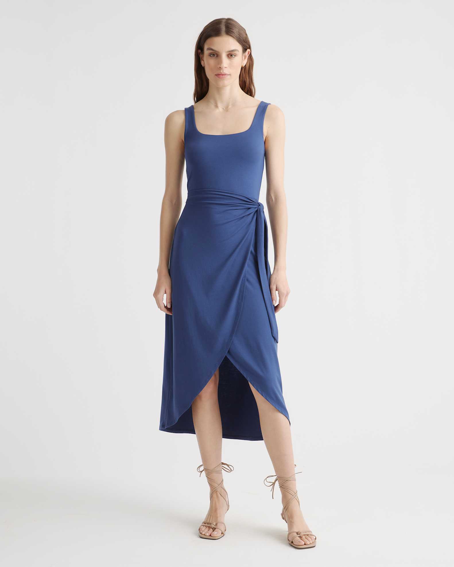 quince jersey dress Tencel Jersey Fit & Flare Dress in Dark Olive