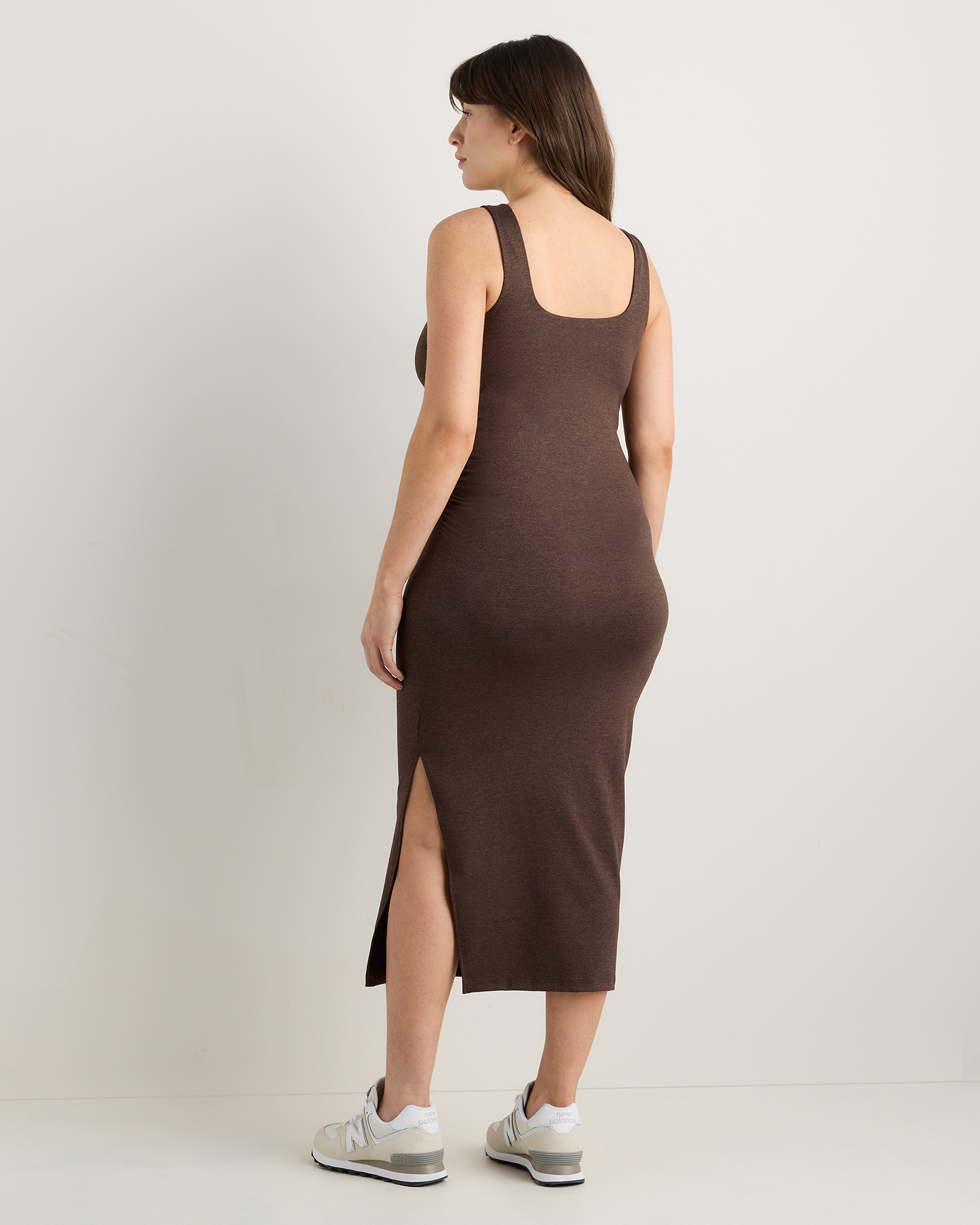 Women's Ultra-Soft Maternity Midi Dress in Heather Espresso, Size XL, Bamboo Viscose by Quince