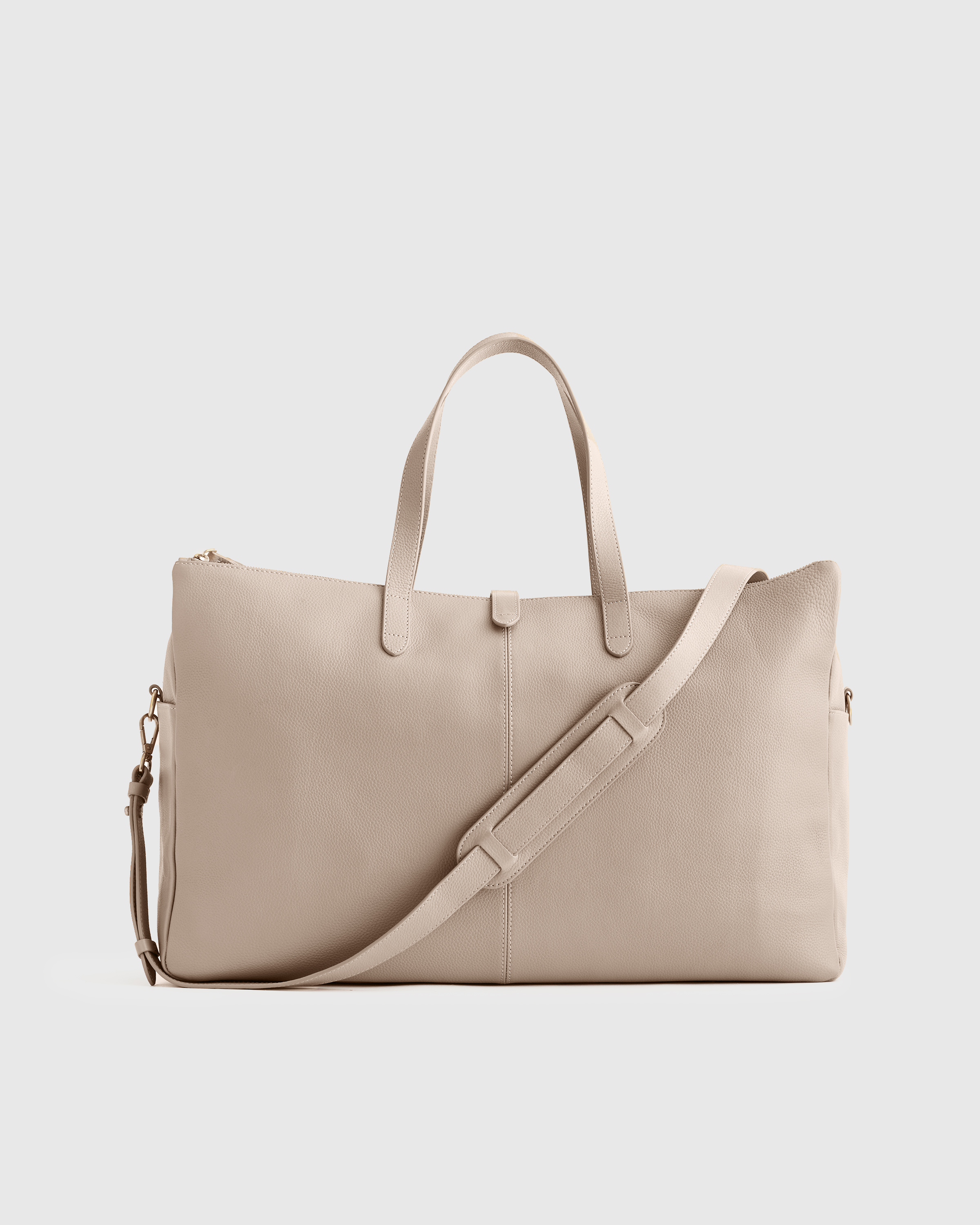 Italian Leather Triple Compartment Weekender in Taupe