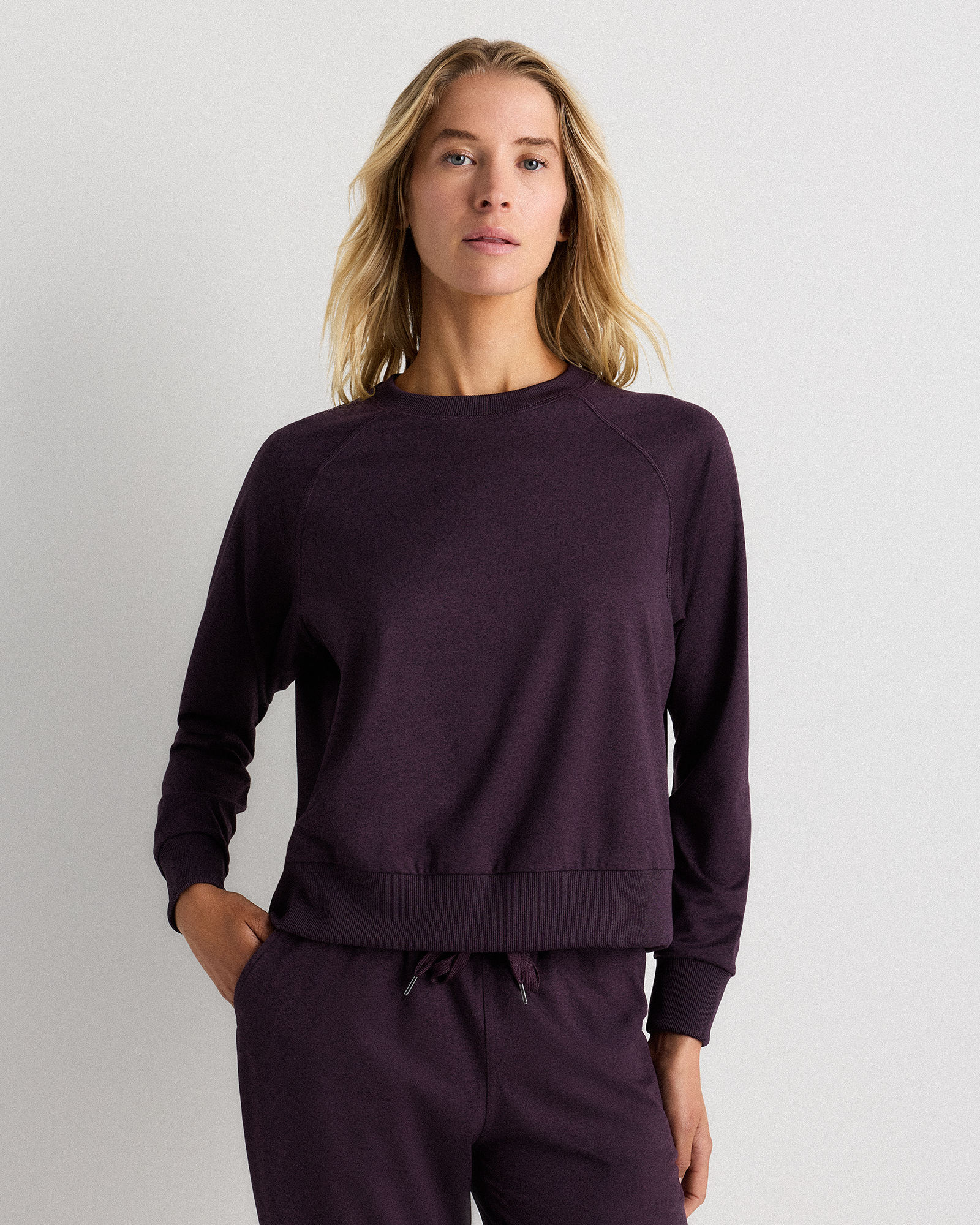 Heather Deep Orchid Purple Flowknit Pullover Crew