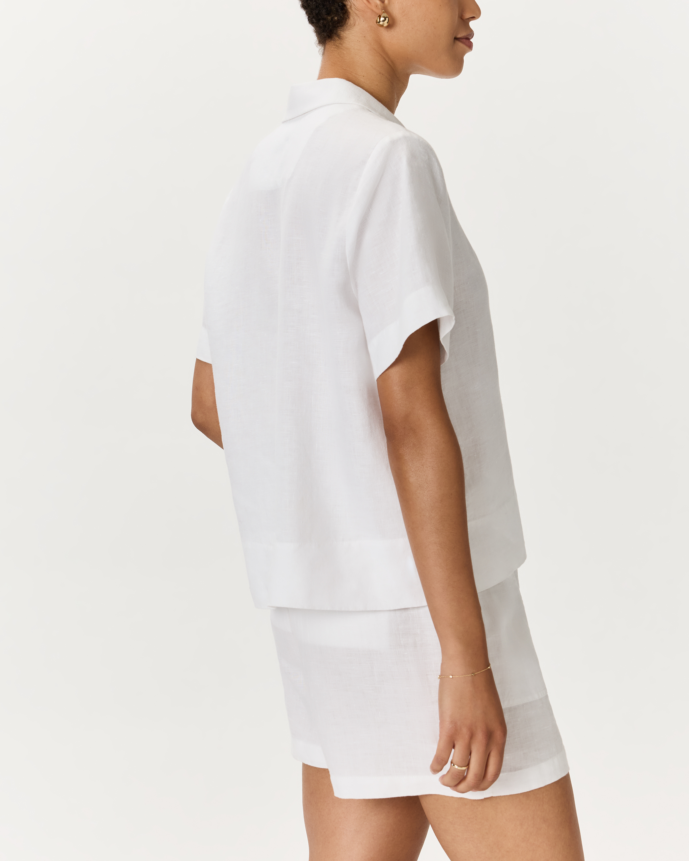 Women's 100% European Linen Short Sleeve Shirt in White