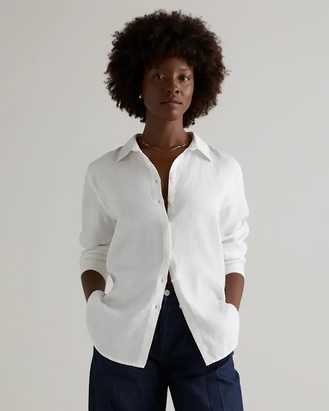 White 100% European Linen Long Sleeve Shirt