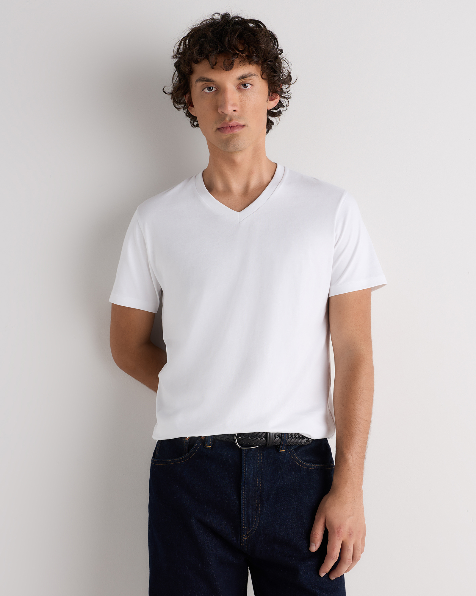 White 100% Pima Cotton Luxe Touch V-Neck Tee