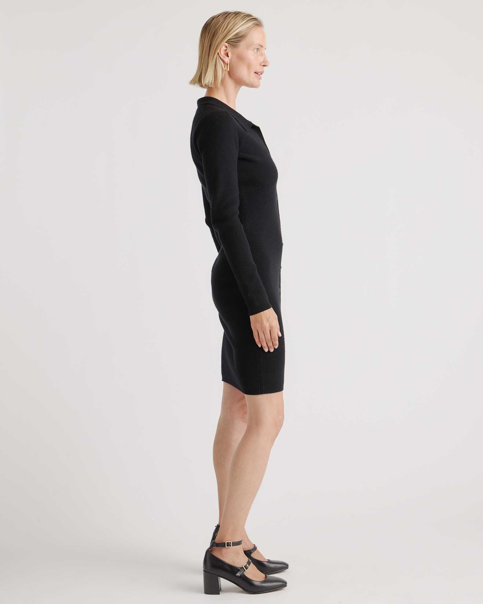 Eco-Knit Button-Up Sweater Dress in Black Eco-Knit Button-Up Sweater Dress in Black