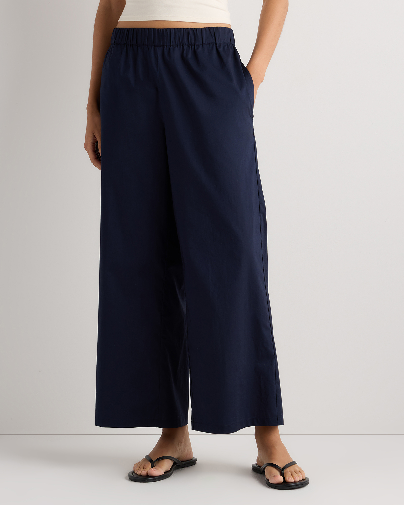 Navy 100% Organic Lightweight Poplin Wide Leg Pants