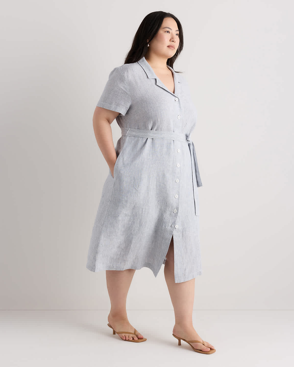 Women's 100% European Linen Button Front Dress in Deep Navy, Size 1X by Quince Women's 100% European Linen Button Front Dress in Deep Navy, Size 1X by Quince