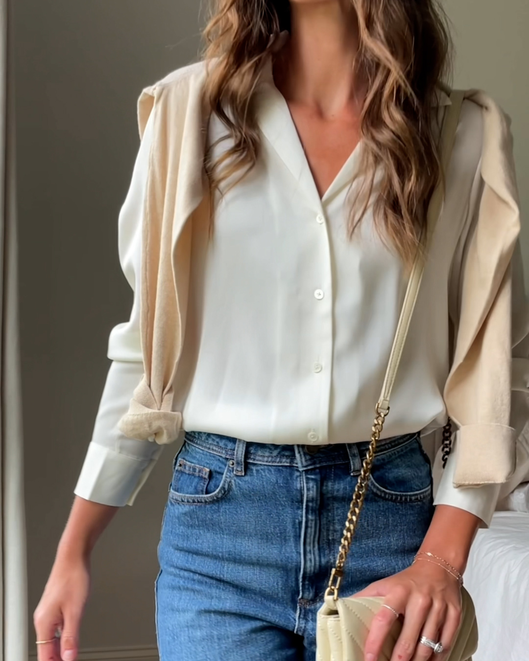 WashableStretchSilkNotchCollarBlouse Ivory VictoriaSchneider Thumbnail01