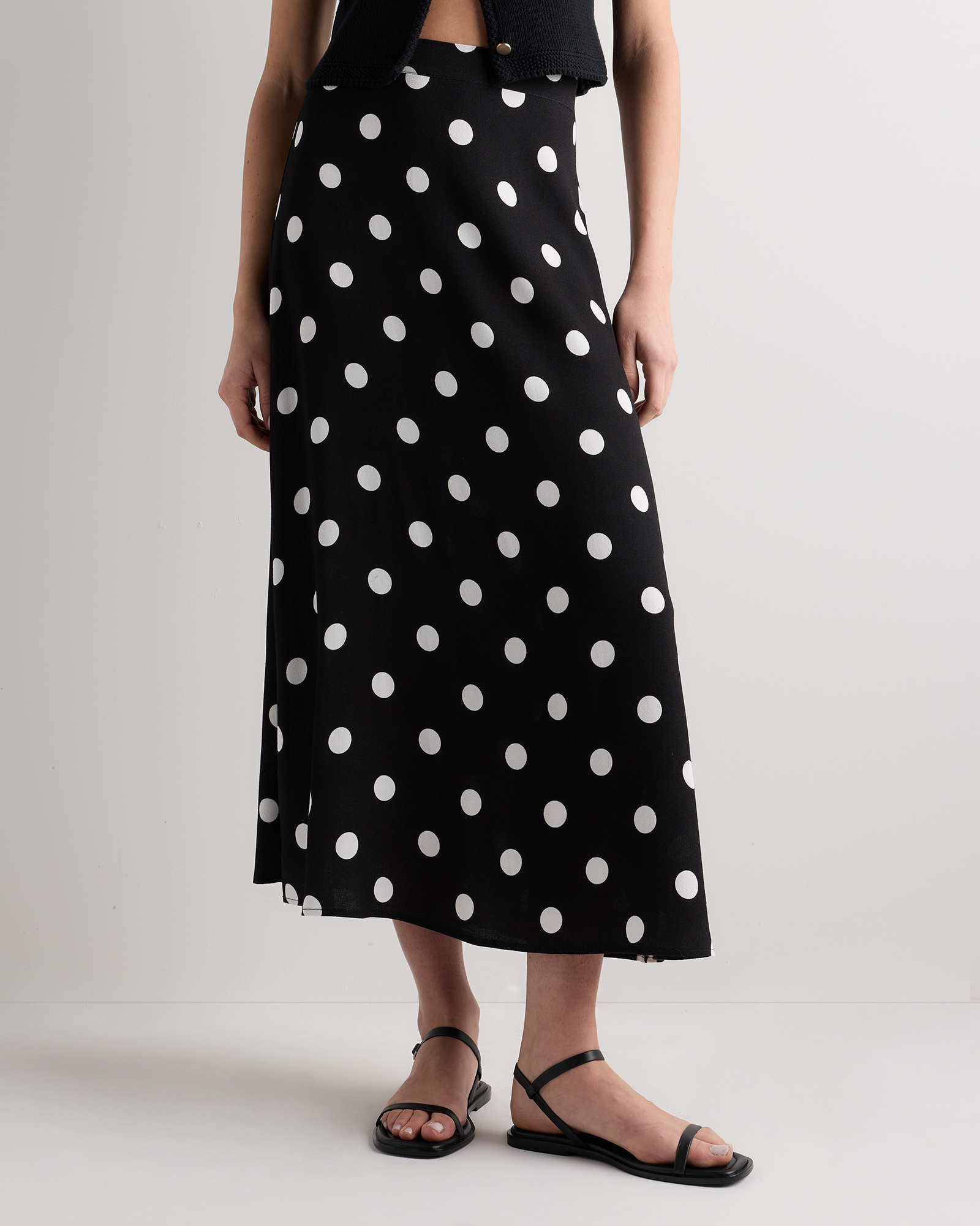 Large Dot Lightweight Crepe Slip Skirt
