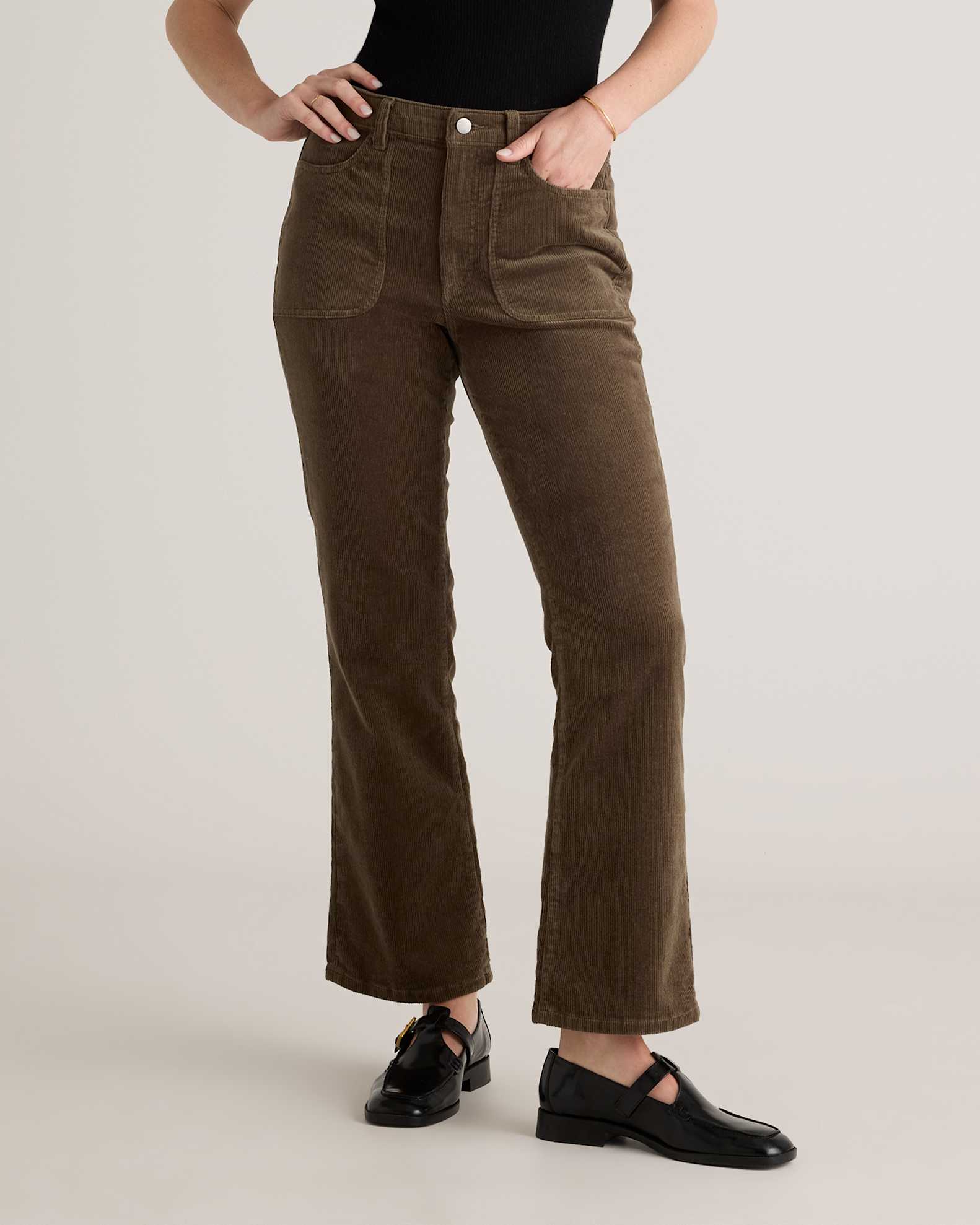 Organic Stretch Corduroy Flare Pants in Seaweed1