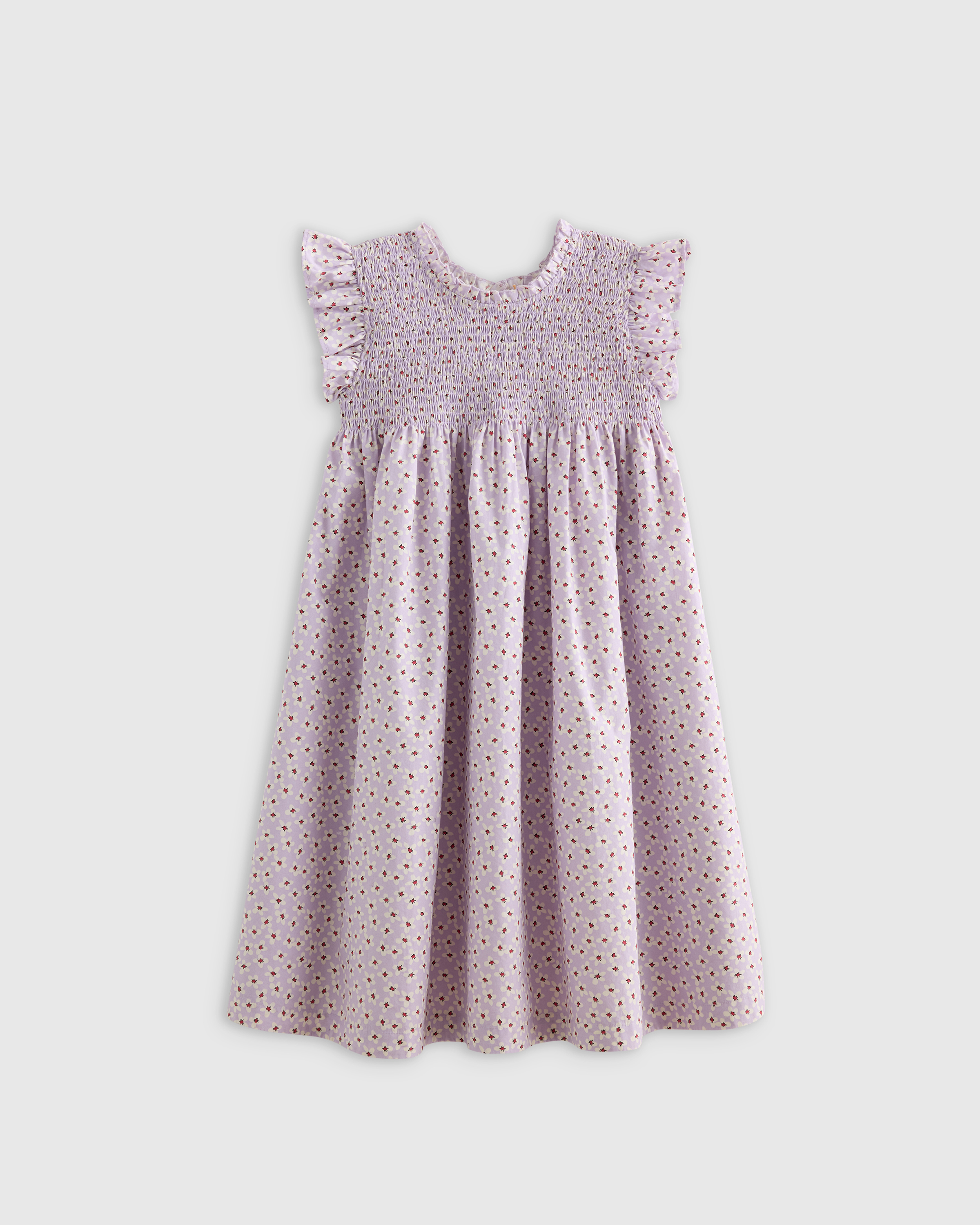 Purple Daisy 100% Organic Cotton Poplin Smocked Flutter Sleeve Dress