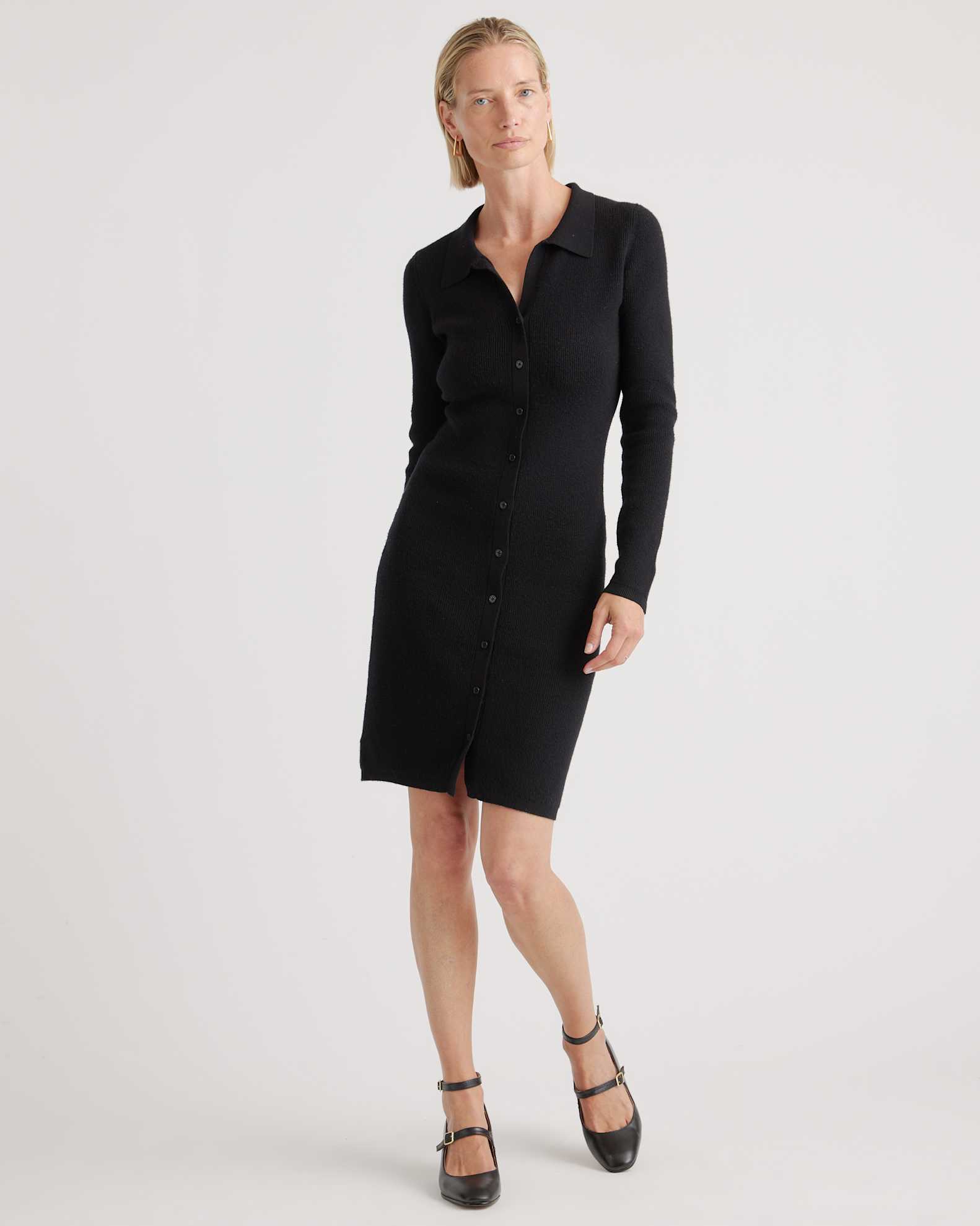 Eco-Knit Button-Up Sweater Dress in Black Eco-Knit Button-Up Sweater Dress in Black
