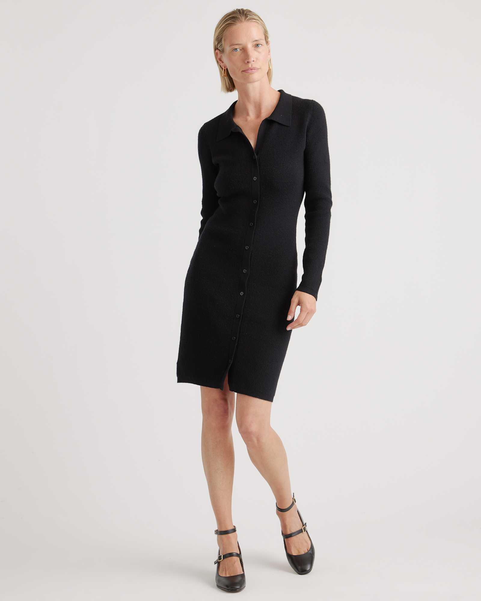 Eco-Knit Button-Up Sweater Dress in Black Eco-Knit Button-Up Sweater Dress in Black