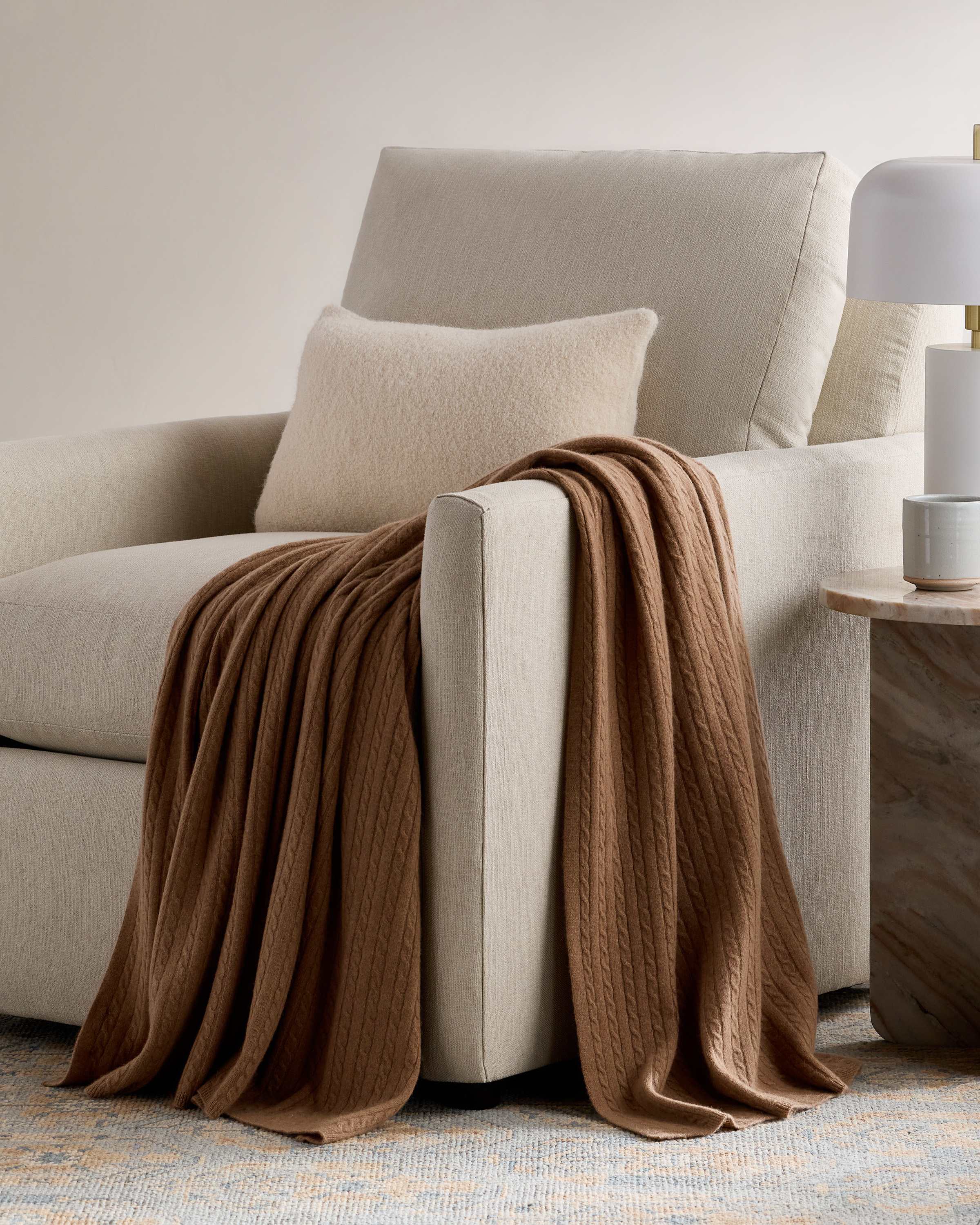 Teak Jeté en tricot torsadé de cachemire