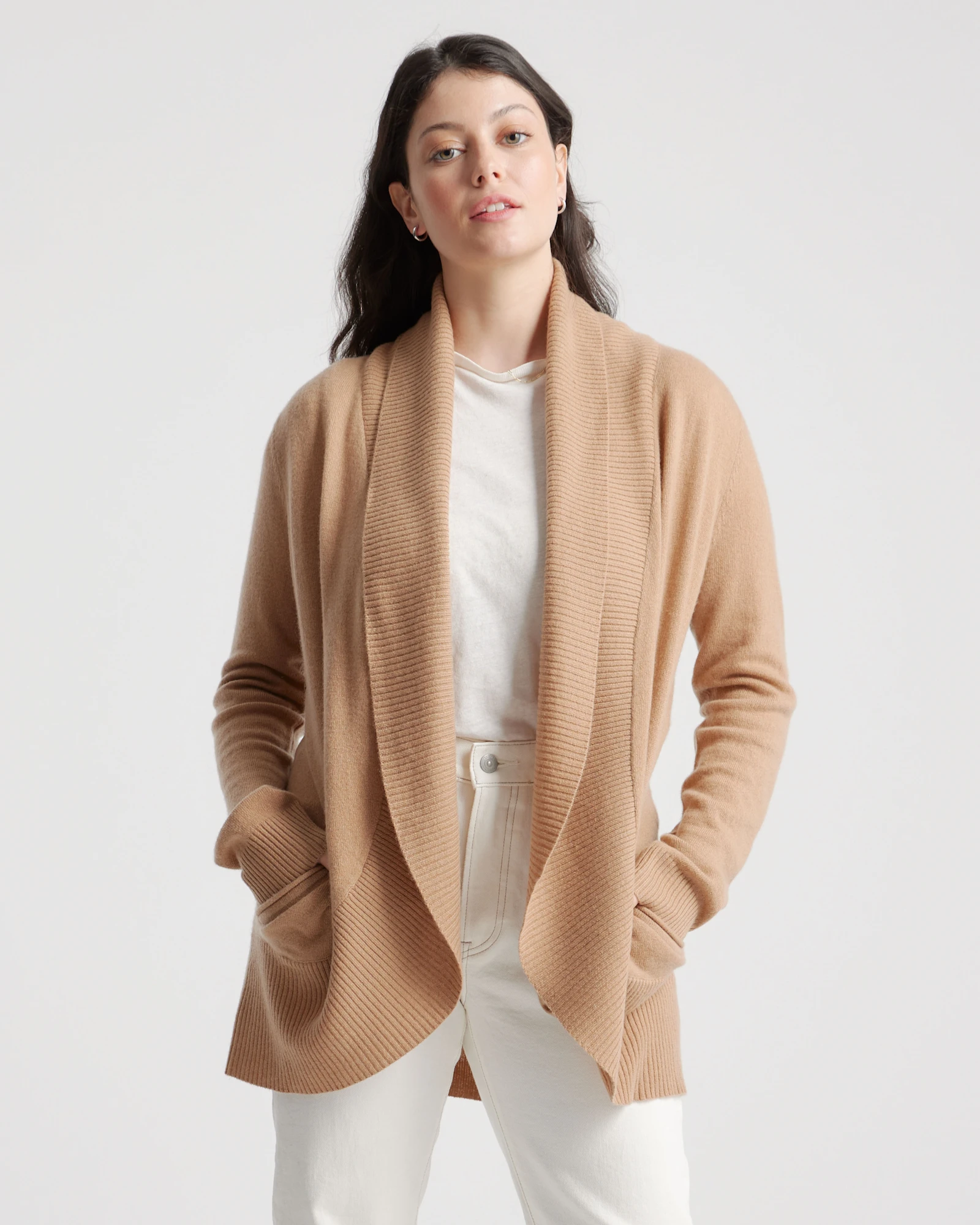 Lightweight Mongolian Cashmere Open Cardigan Sweater