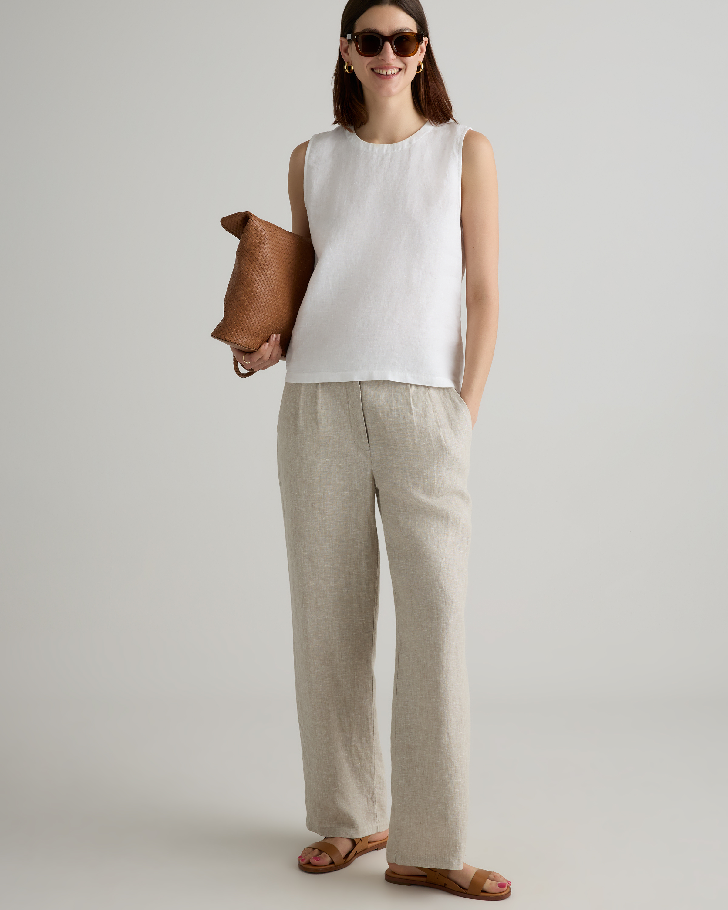 White 100% European Linen Tank