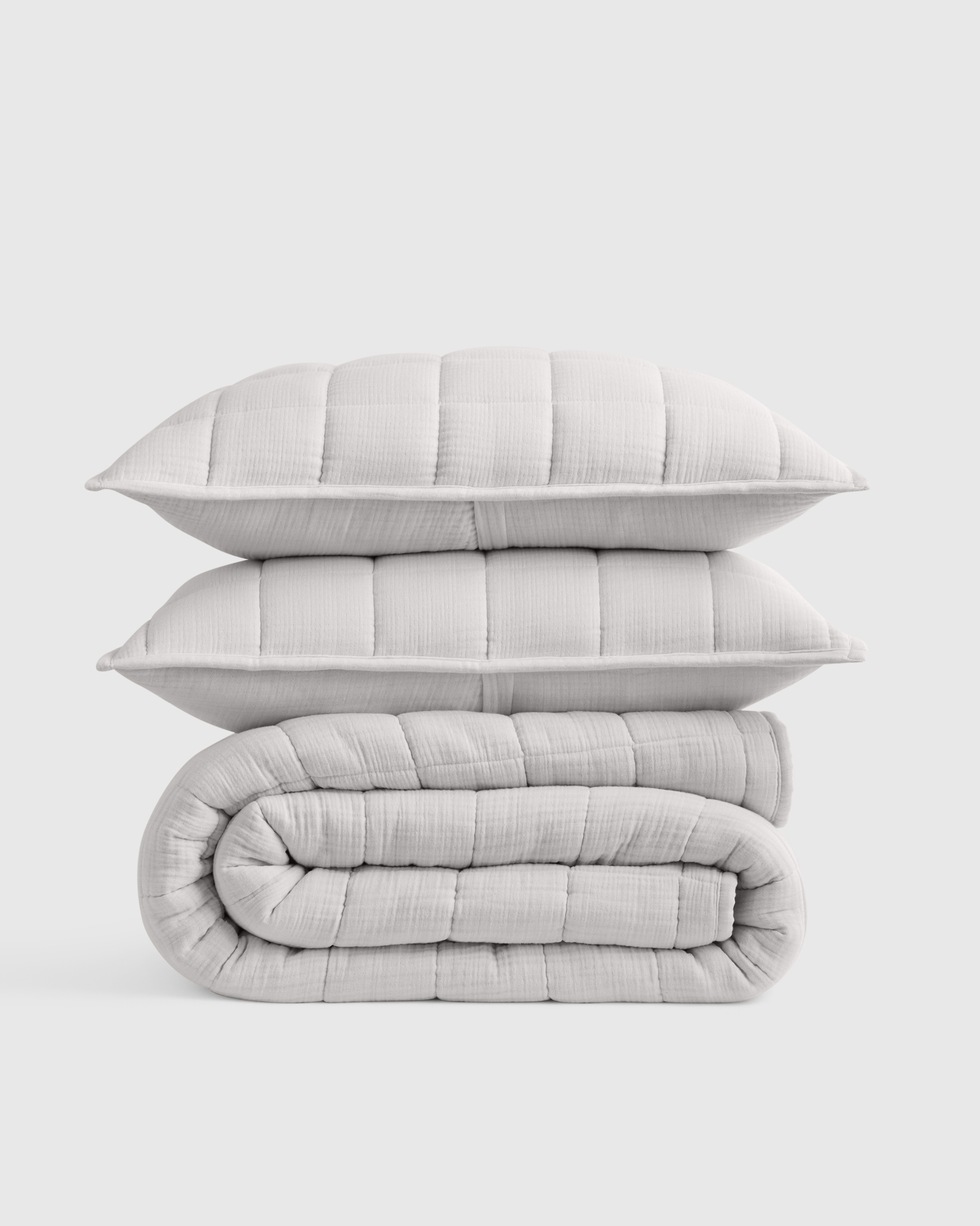 Light Grey Organic Airy Gauze Box Quilt Set