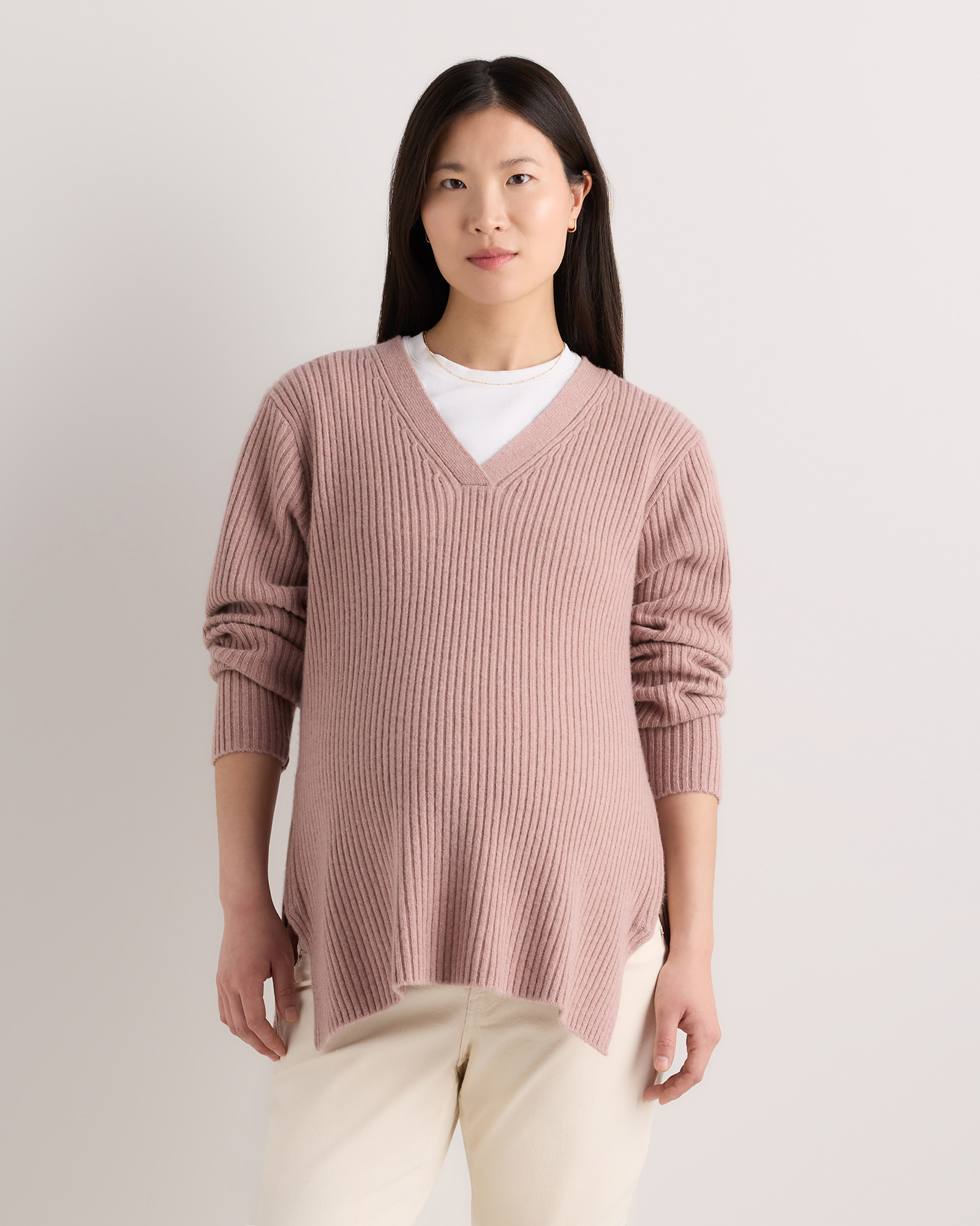 Heather Vintage Pink Mongolian Cashmere Ribbed Side Zip Maternity Sweater