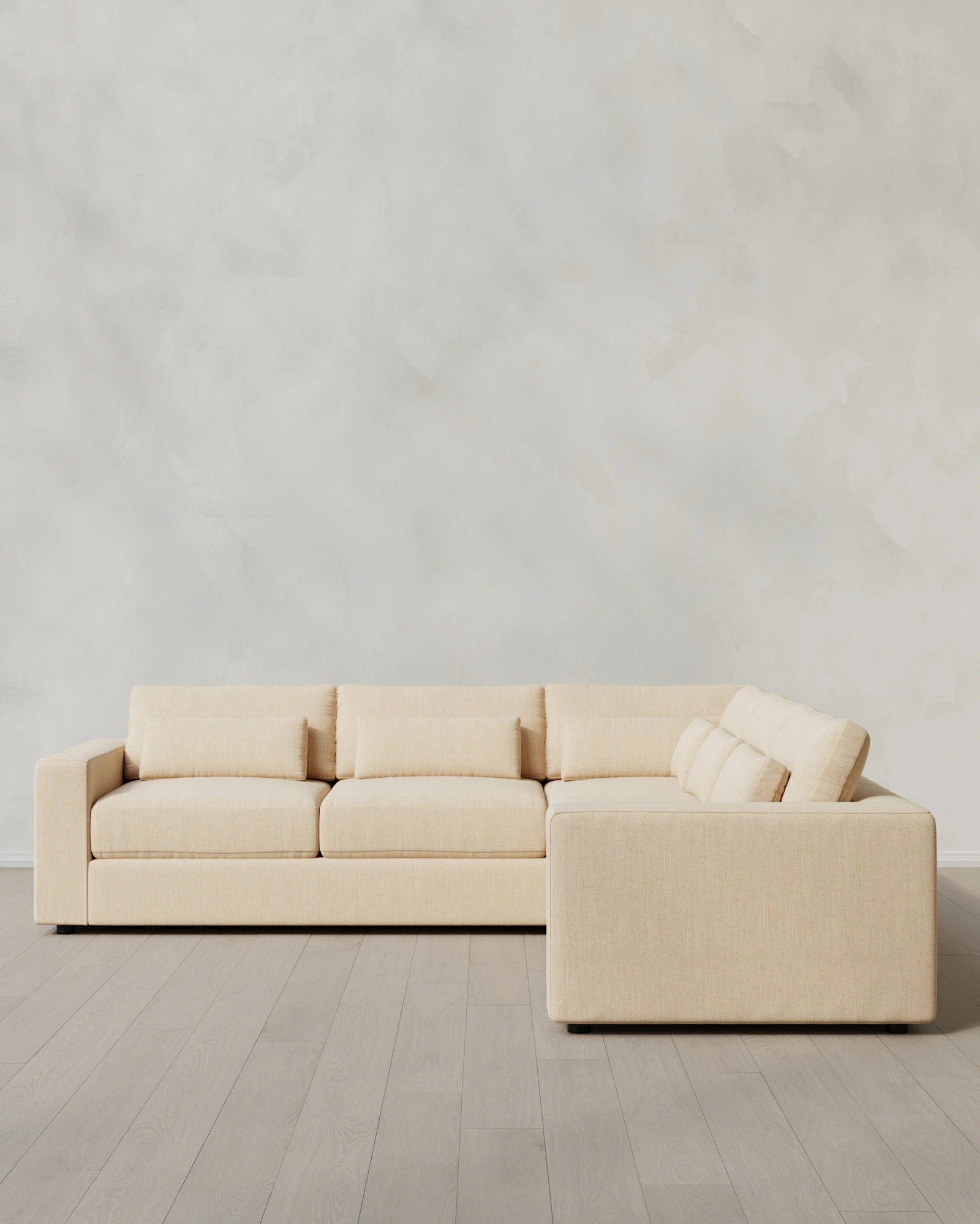 Square Arm Deep Seat L Sectional in Performance Chenille Linen Blend