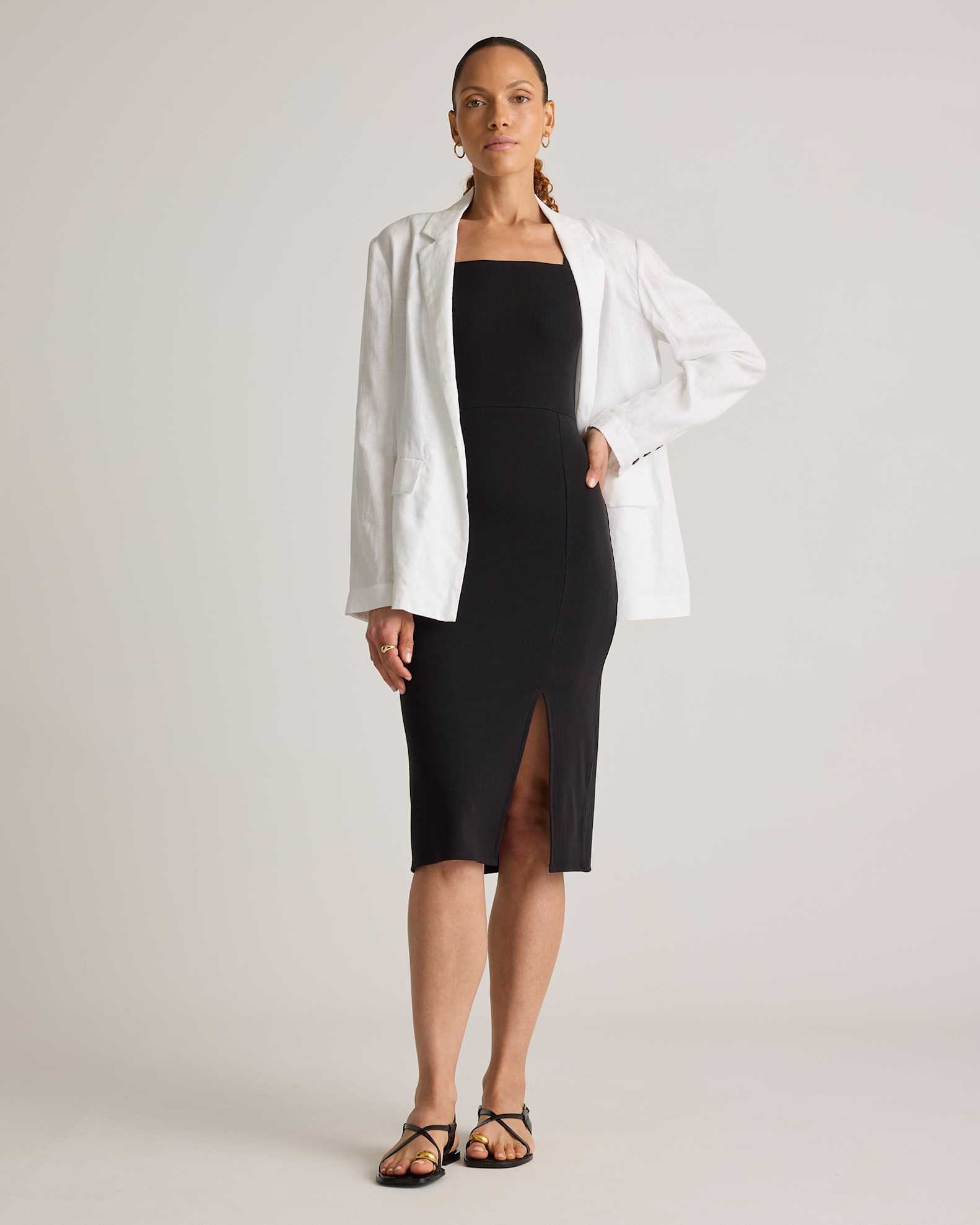 Tencel Rib Knit Sleeveless Square Neck Midi Dress Tencel Rib Knit Sleeveless Square Neck Midi Dress
