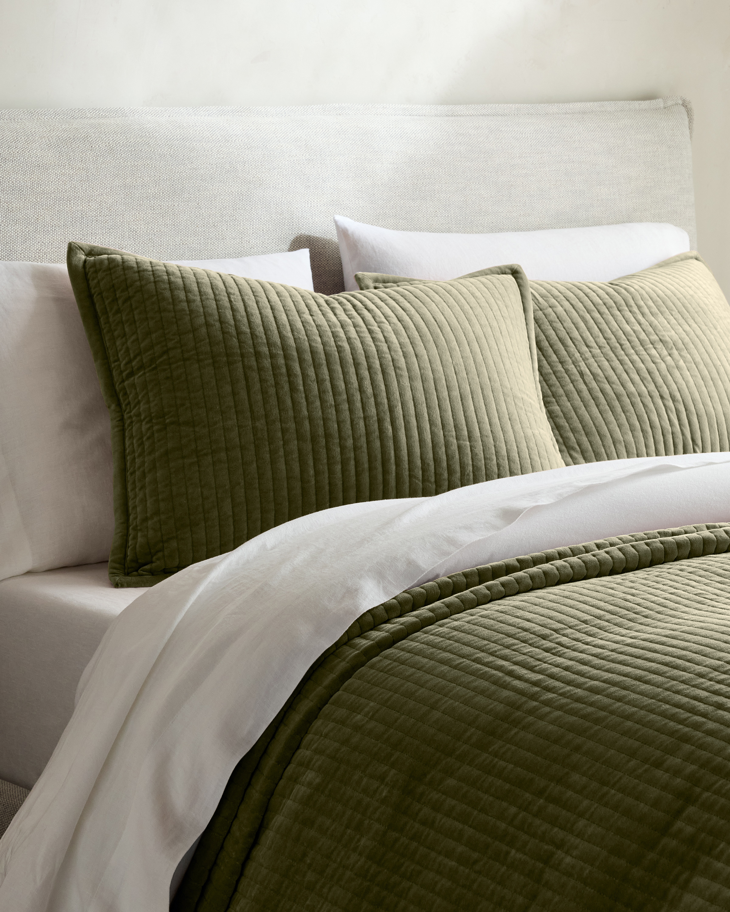 Moss Cotton Velvet Channel Quilted Sham Set