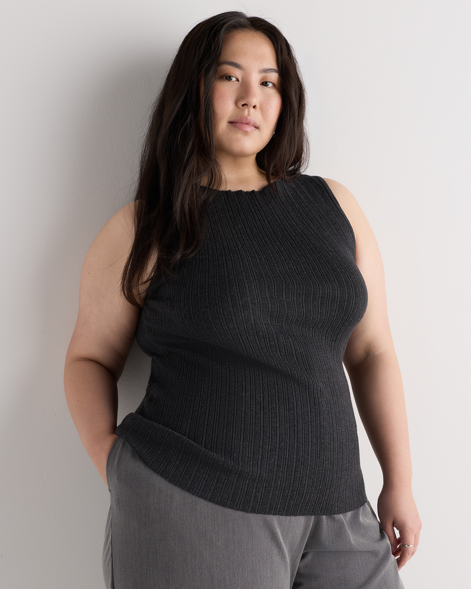 Heather Charcoal Cotton Cashmere Ribbed Tank