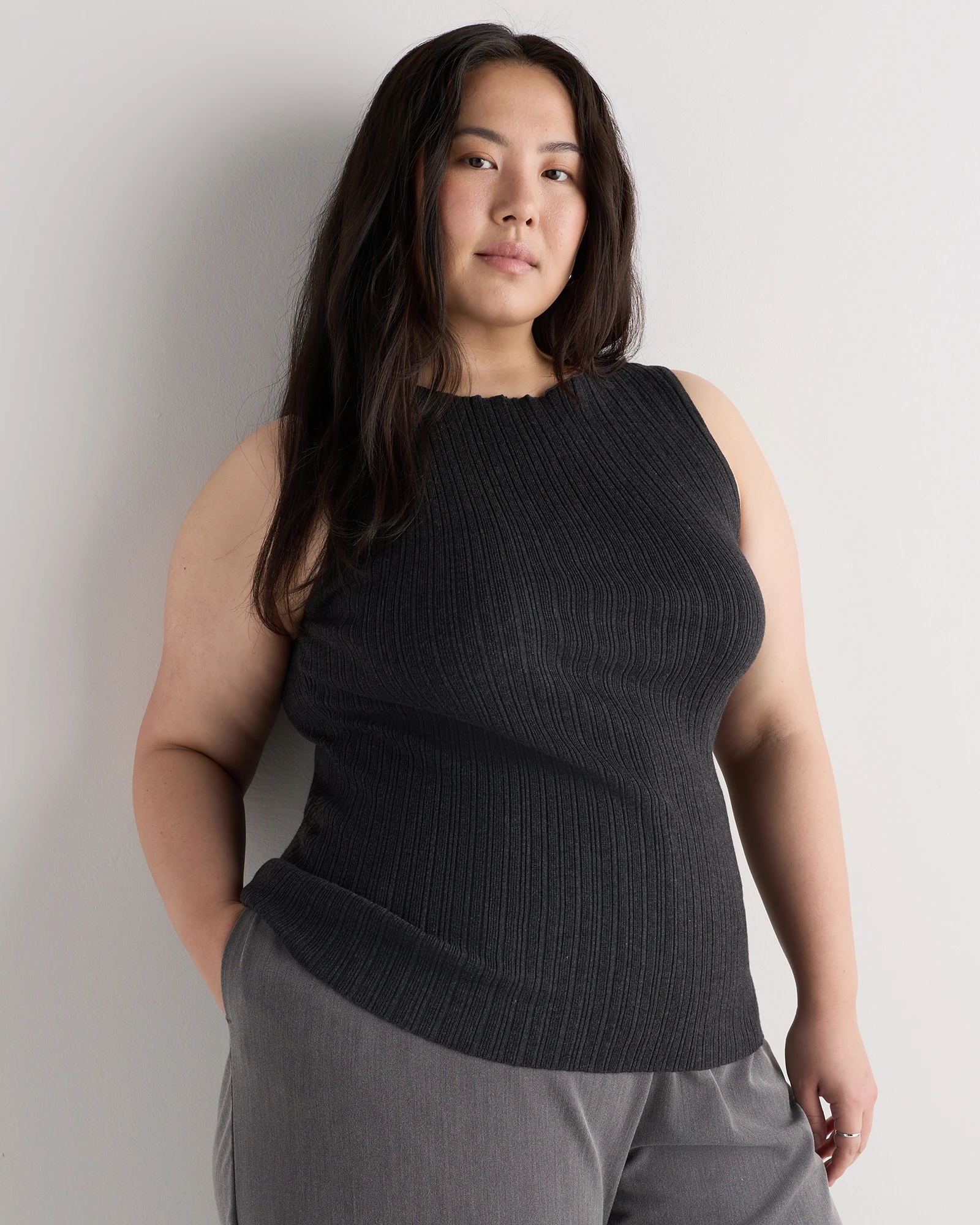 Women's Plus Size Cotton Cashmere Ribbed Tank