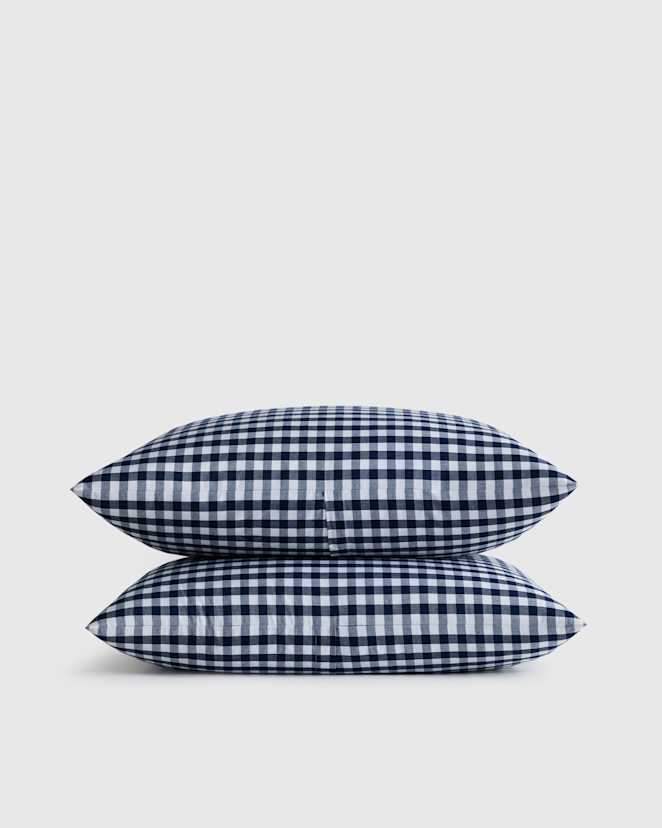 Navy Organic Crisp Percale Gingham Sham Set