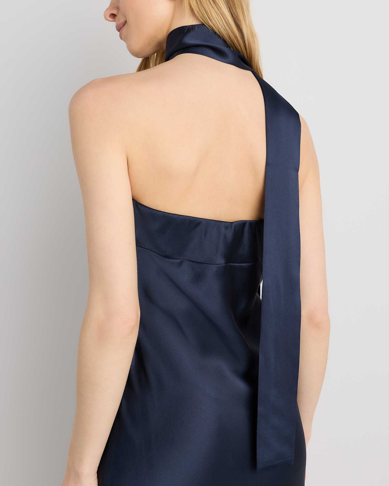 100% Washable Silk Strapless Scarf Maxi Dress in Navy 100% Washable Silk Strapless Scarf Maxi Dress in Navy