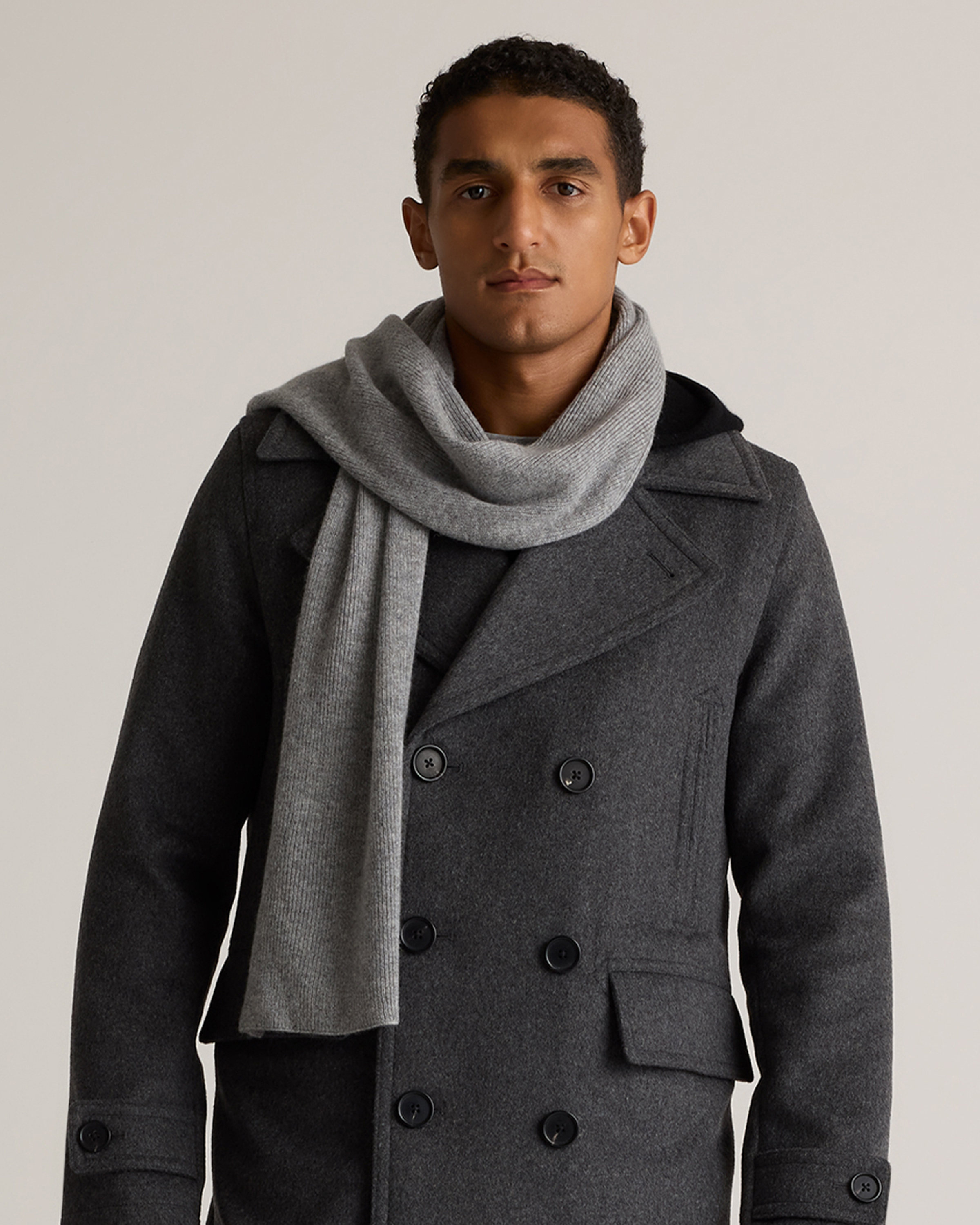 Heather Grey Mongolian Cashmere Ribbed Scarf