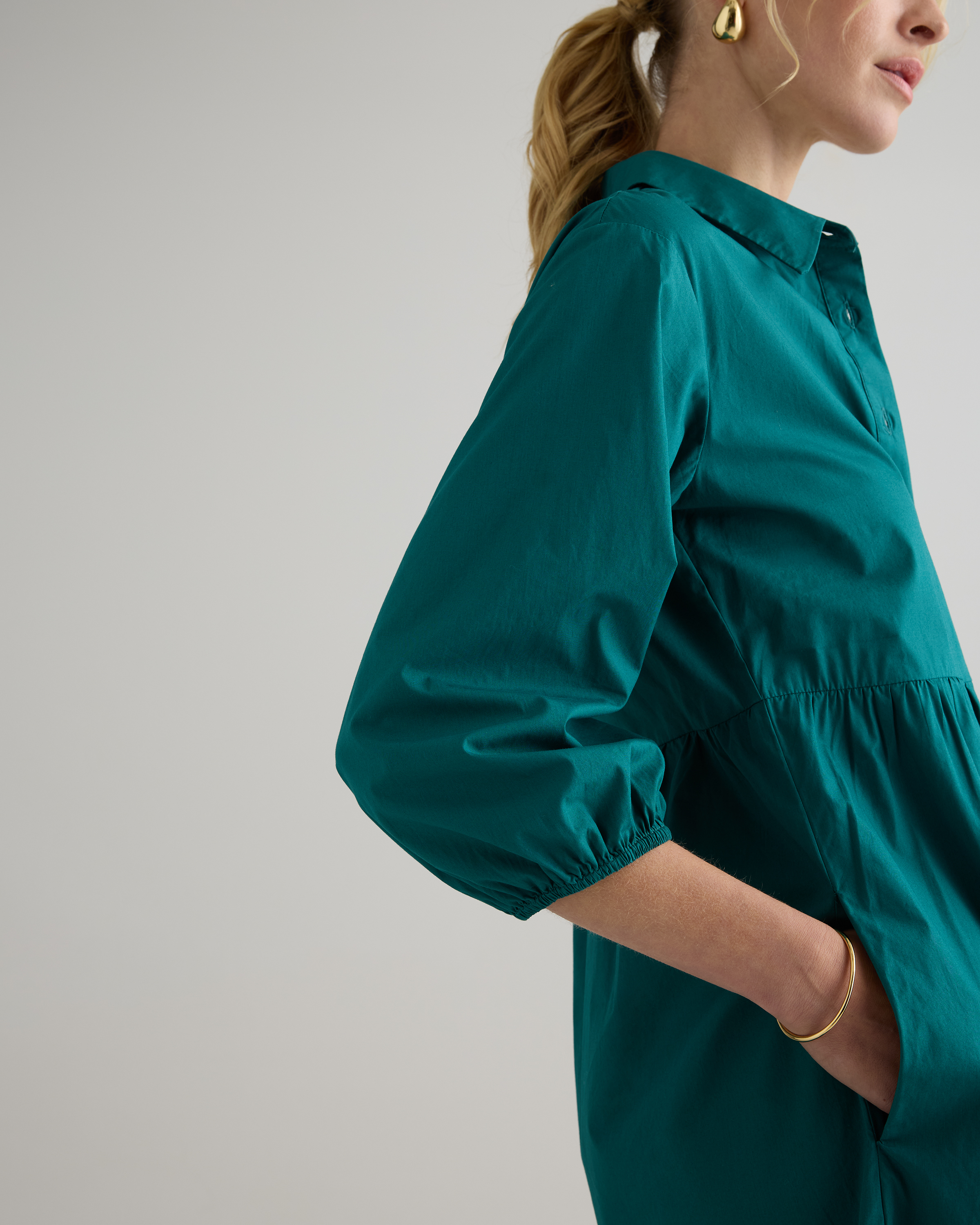 Women's Poplin Midi Tunic Dress in Garden Green, Size Small, Organic Cotton by Quince