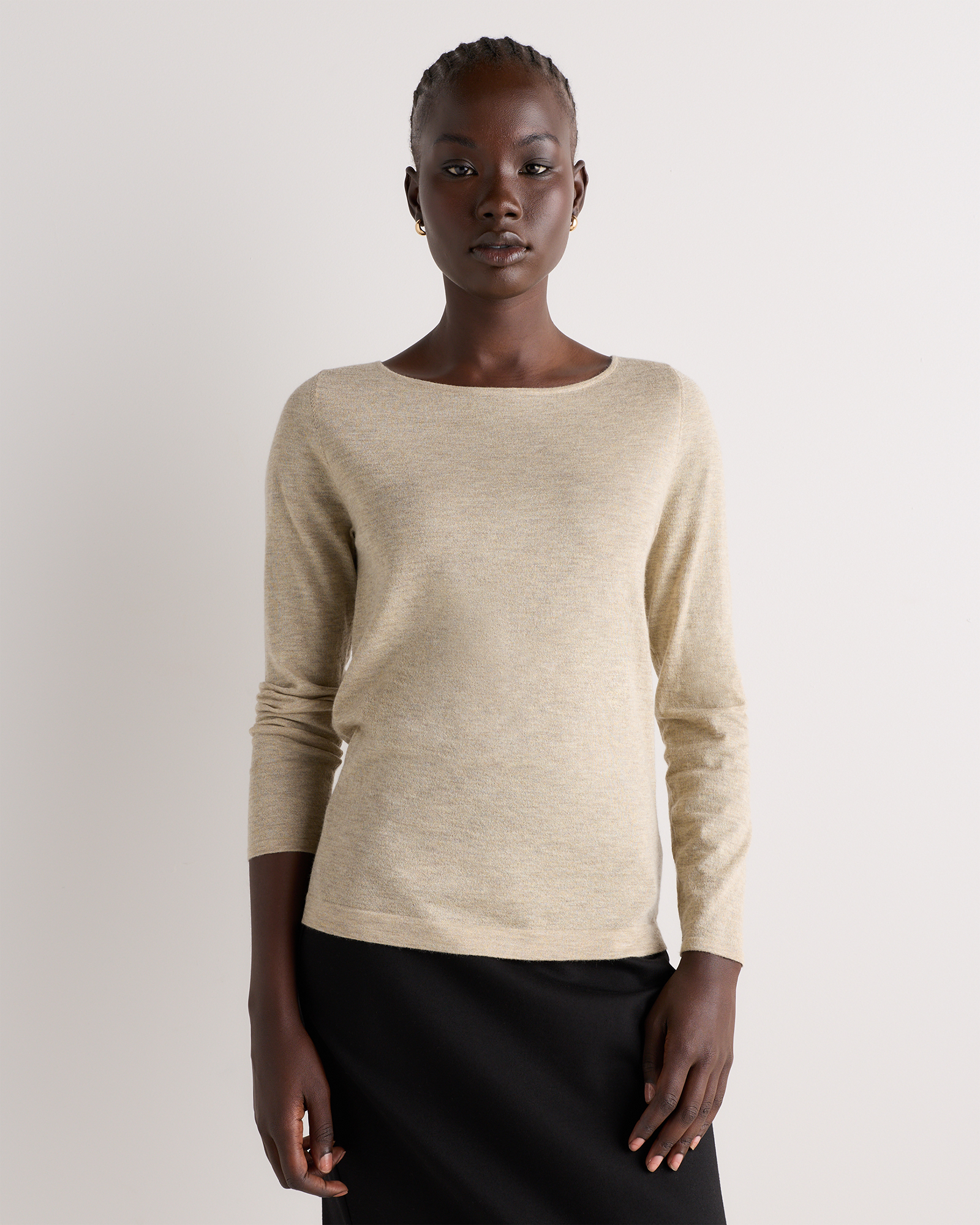 Champagne Luster Cashmere Silk Sparkle Wide Neck Sweater