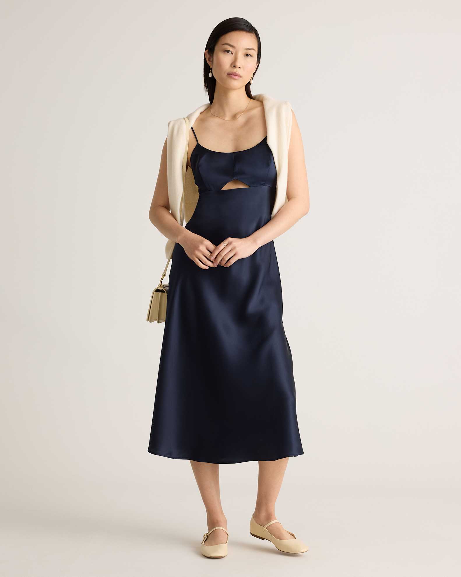 Quince Women's Cutout Midi Slip Dress, Navy, Size XL, 100% Washable Mulberry Silk, Hypo-Allergenic, Thermoregulating Quince Women's Cutout Midi Slip Dress, Navy, Size XL, 100% Washable Mulberry Silk, Hypo-Allergenic, Thermoregulating