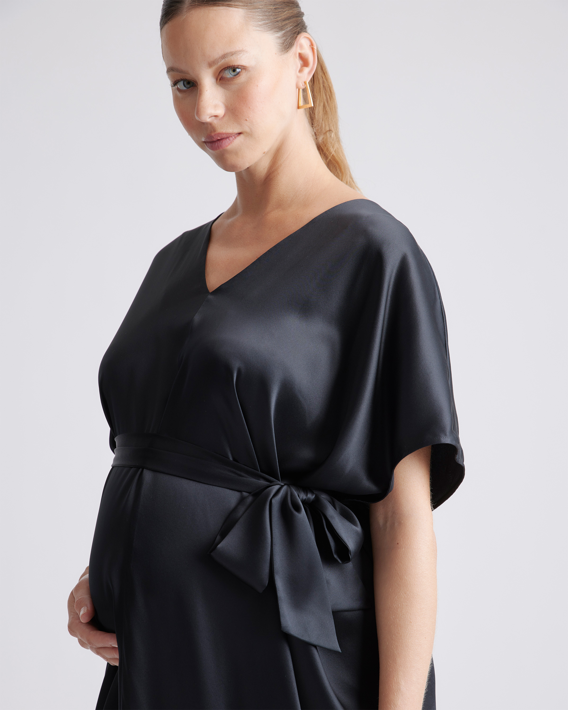 100% Washable Silk Maternity Dress in Black