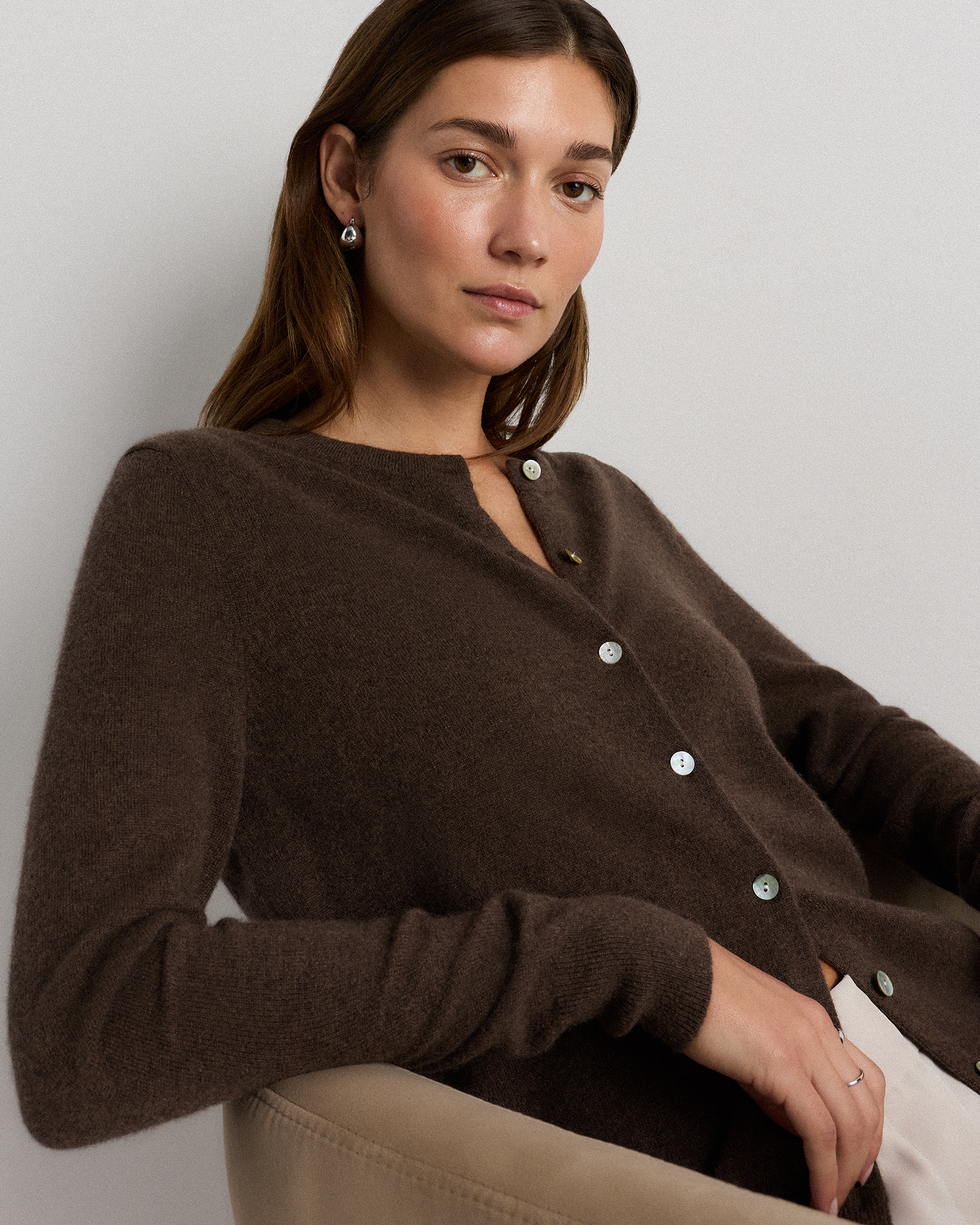 Mongolian Cashmere Cardigan Sweater in Brown